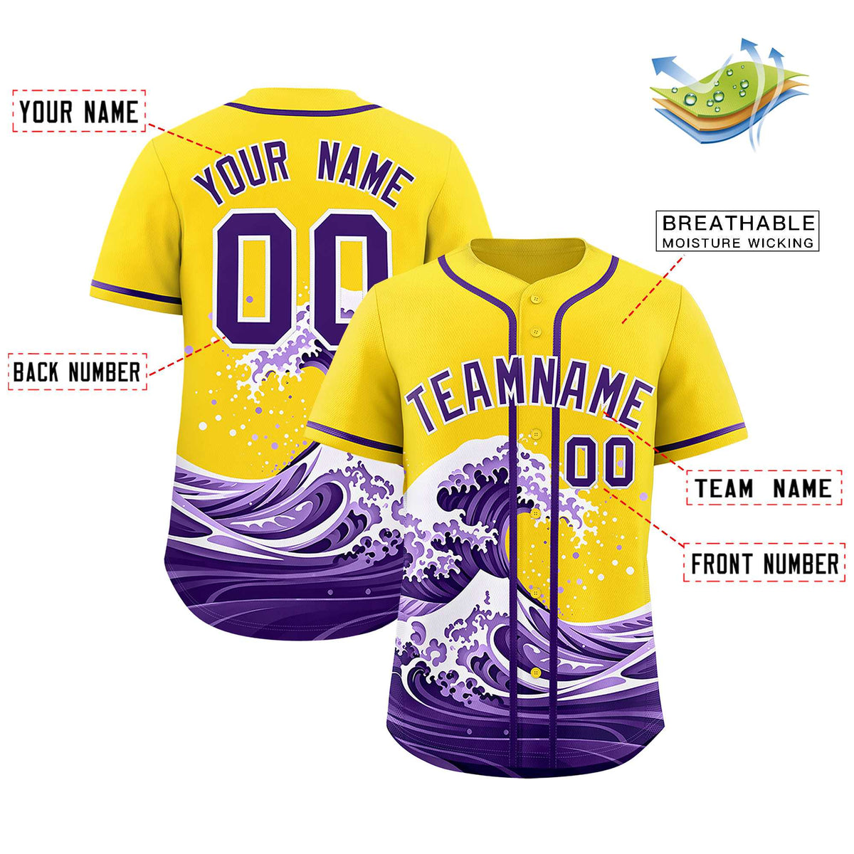 Custom Gold Wave Graffiti Pattern Authentic Baseball Jersey| KXKSHOP