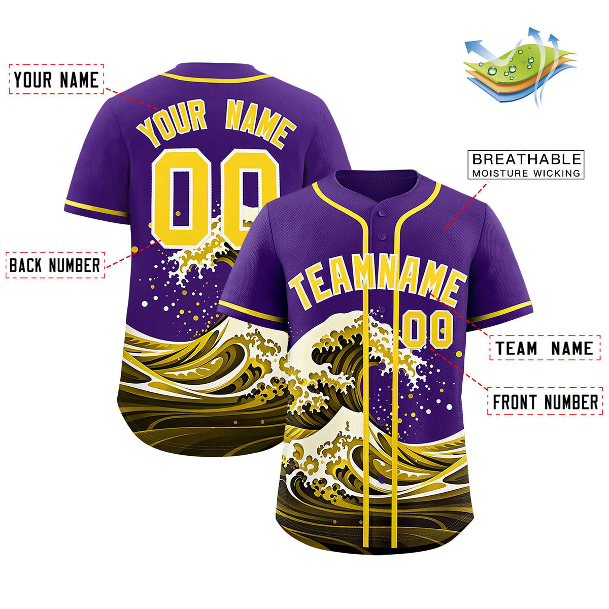 Custom Purple Wave Graffiti Pattern Authentic Baseball Jersey| KXKSHOP
