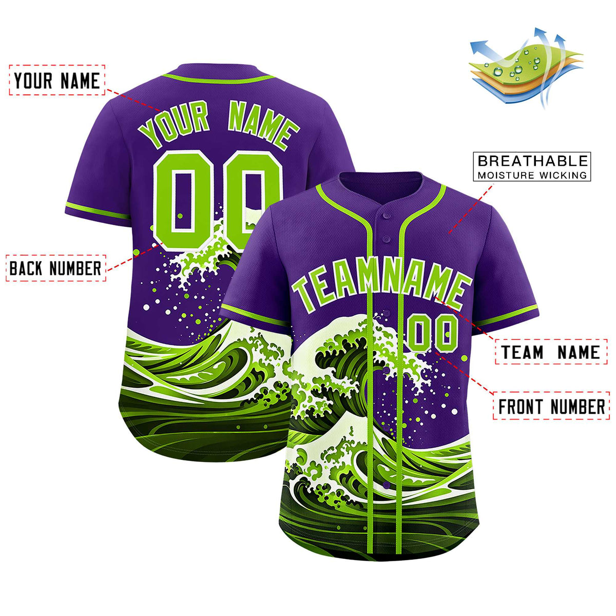 Custom Purple Wave Graffiti Pattern Authentic Baseball Jersey| KXKSHOP