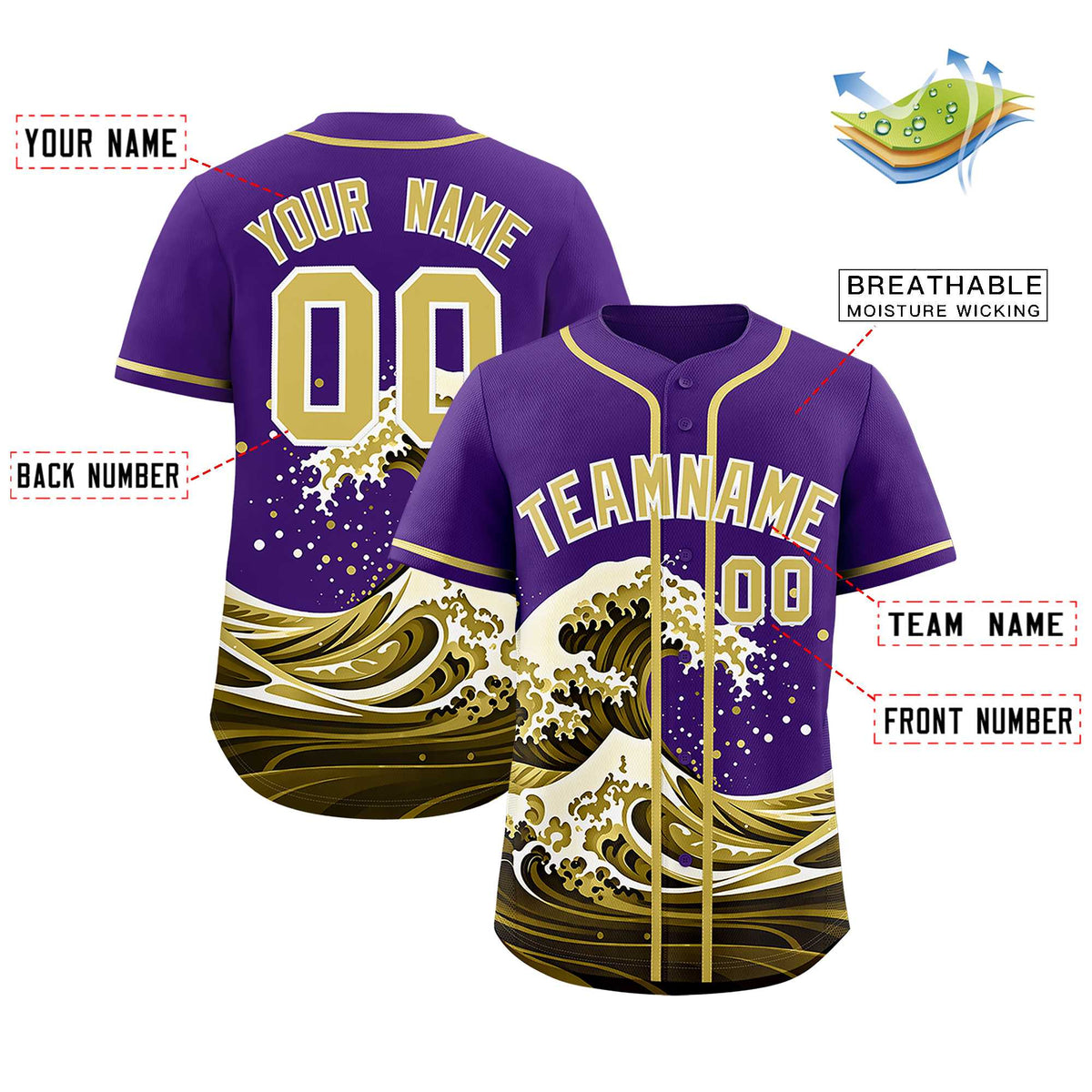 Custom Purple Wave Graffiti Pattern Authentic Baseball Jersey| KXKSHOP