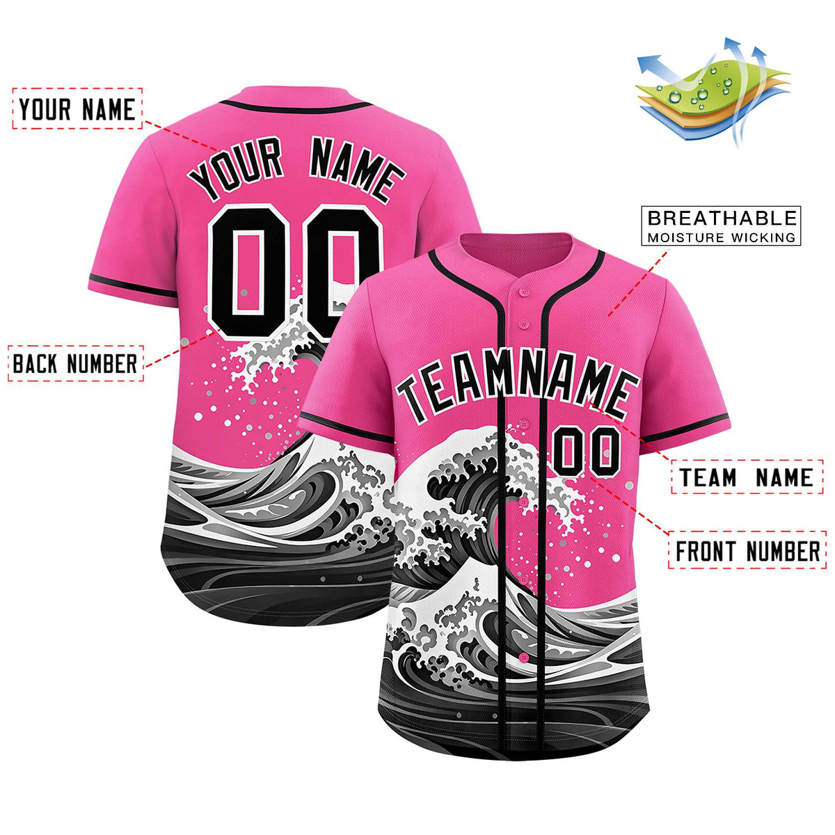 Custom Pink Wave Graffiti Pattern Authentic Baseball Jersey| KXKSHOP