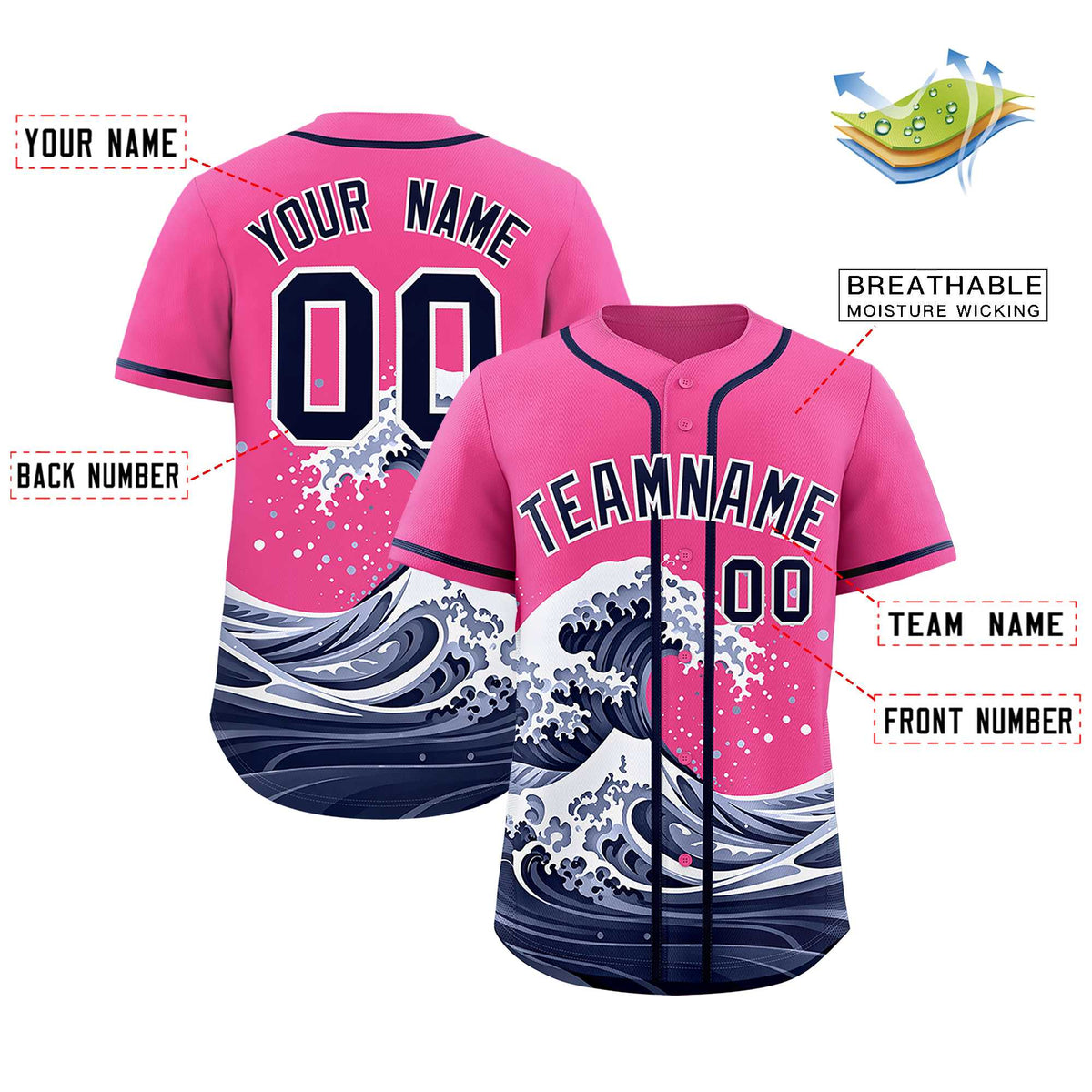 Custom Pink Wave Graffiti Pattern Authentic Baseball Jersey| KXKSHOP