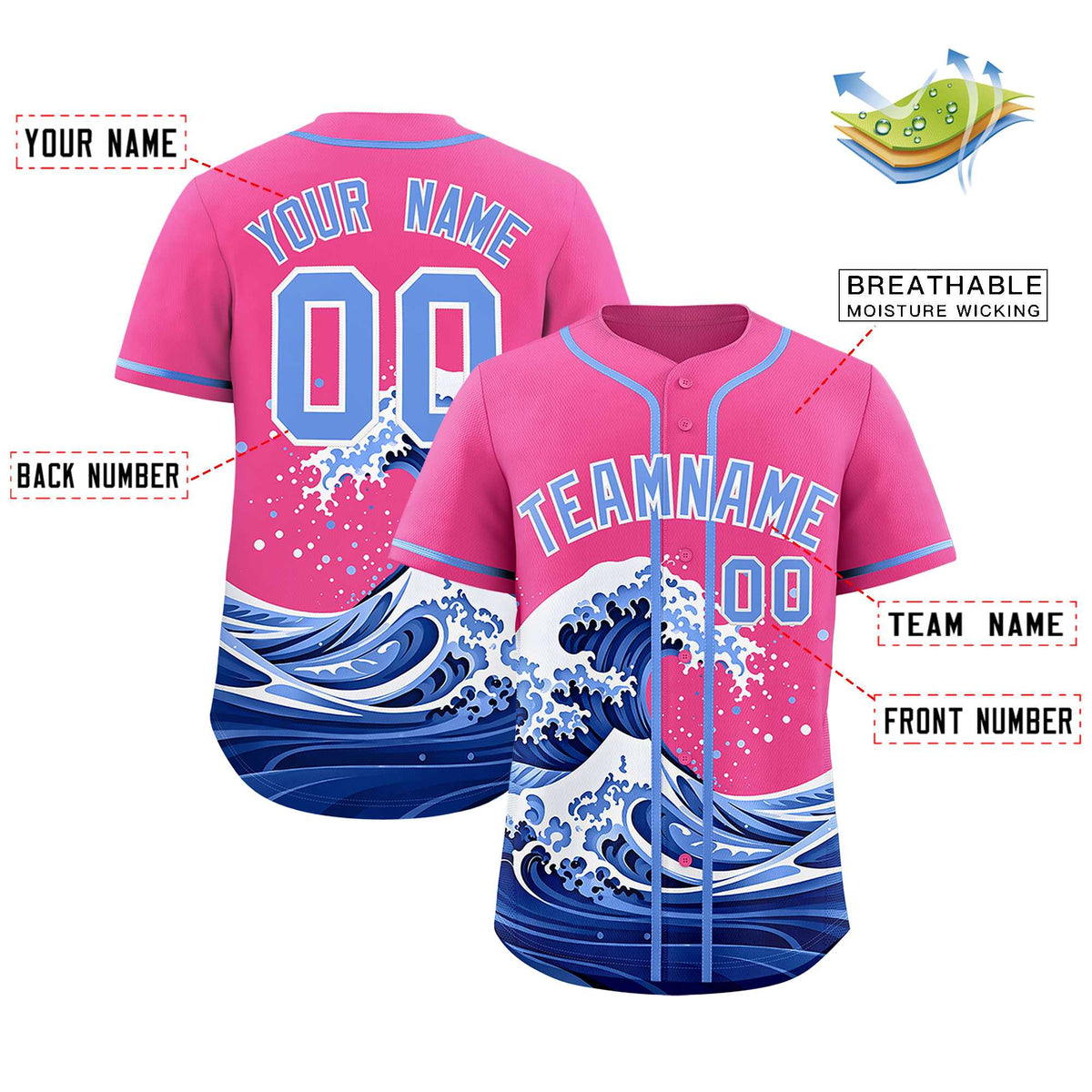 Custom Pink Wave Graffiti Pattern Authentic Baseball Jersey| KXKSHOP