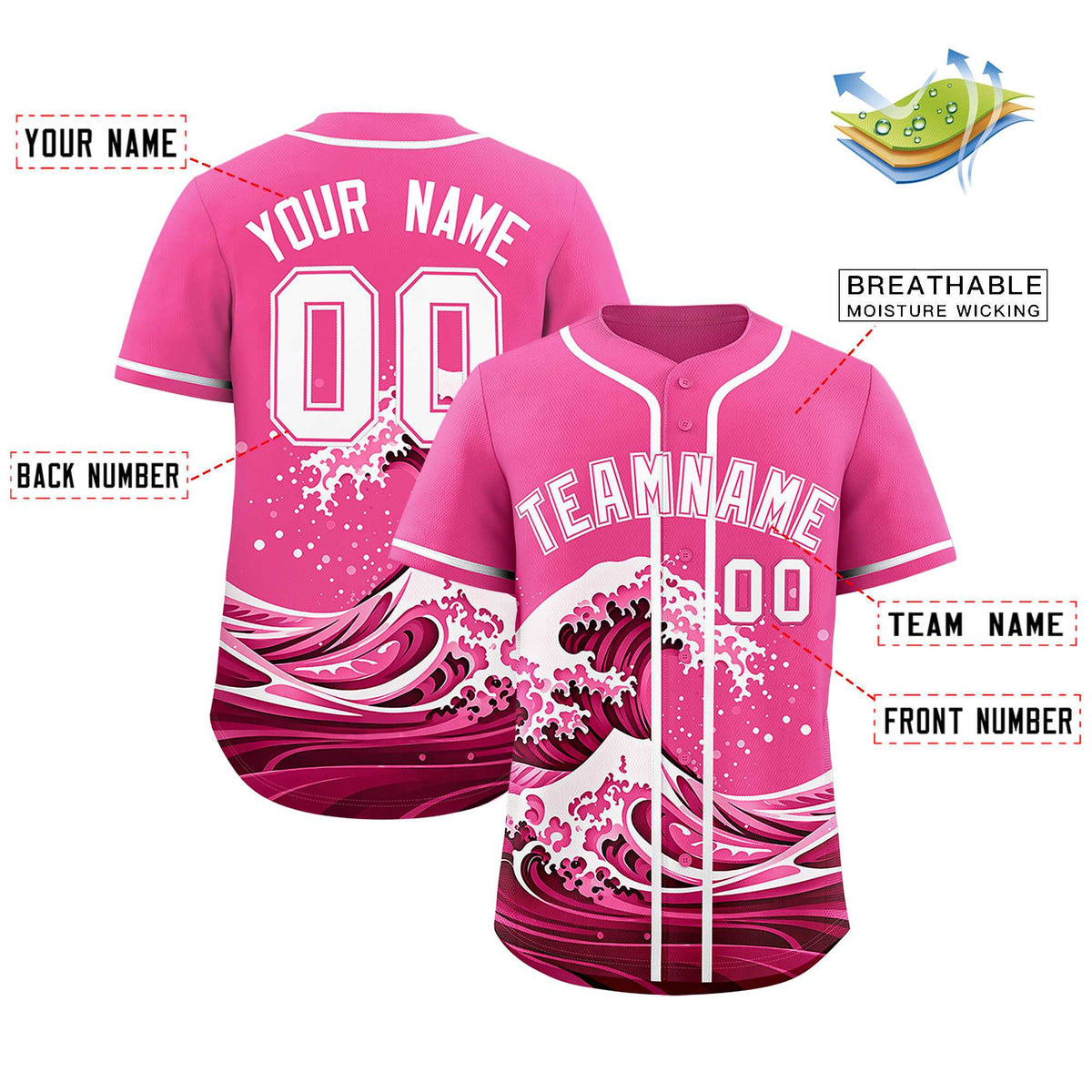 Custom Pink Wave Graffiti Pattern Authentic Baseball Jersey| KXKSHOP
