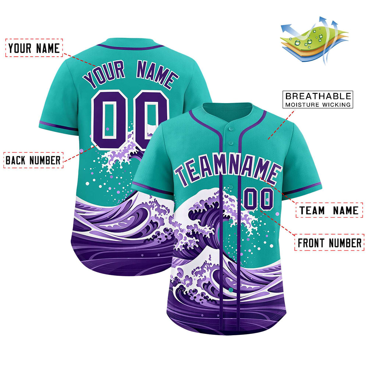 Custom Aqua Wave Graffiti Pattern Authentic Baseball Jersey| KXKSHOP