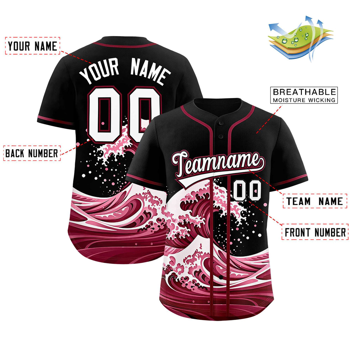 Custom Black Wave Graffiti Pattern Authentic Baseball Jersey| KXKSHOP
