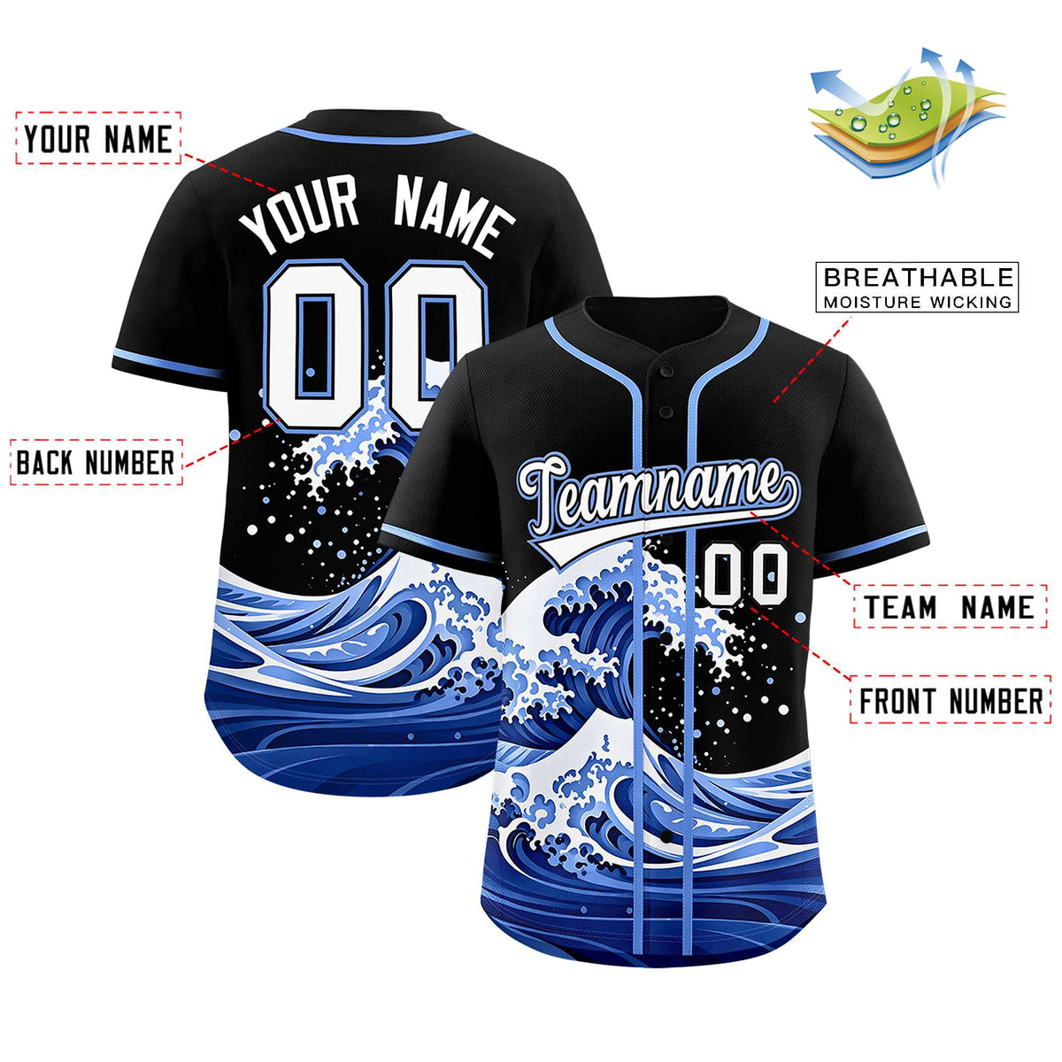 Custom Black Wave Graffiti Pattern Authentic Baseball Jersey| KXKSHOP