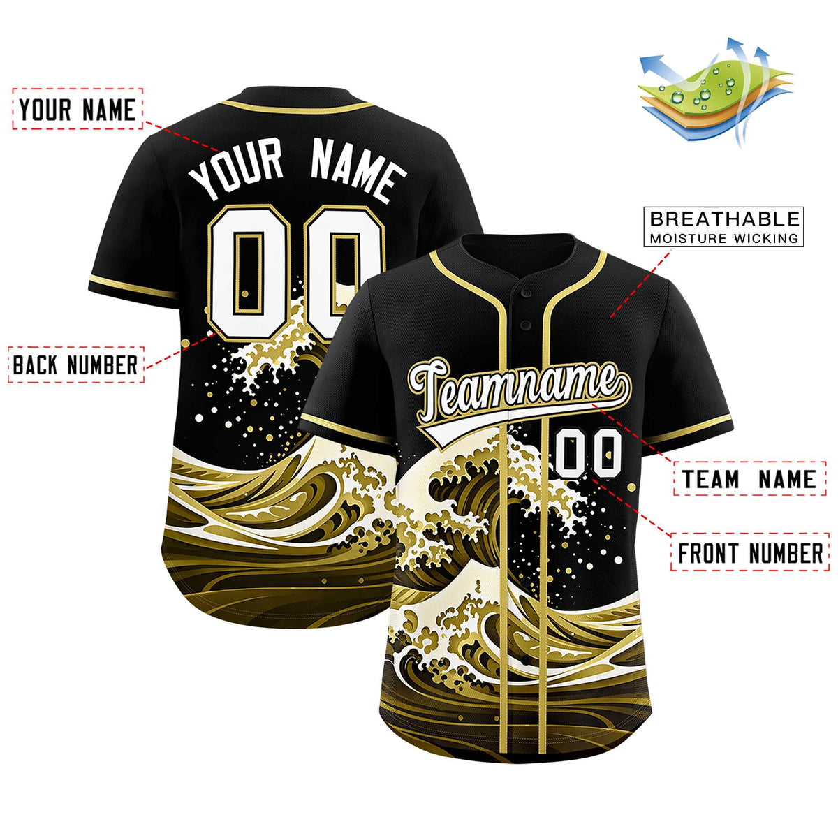 Custom Black Wave Graffiti Pattern Authentic Baseball Jersey| KXKSHOP