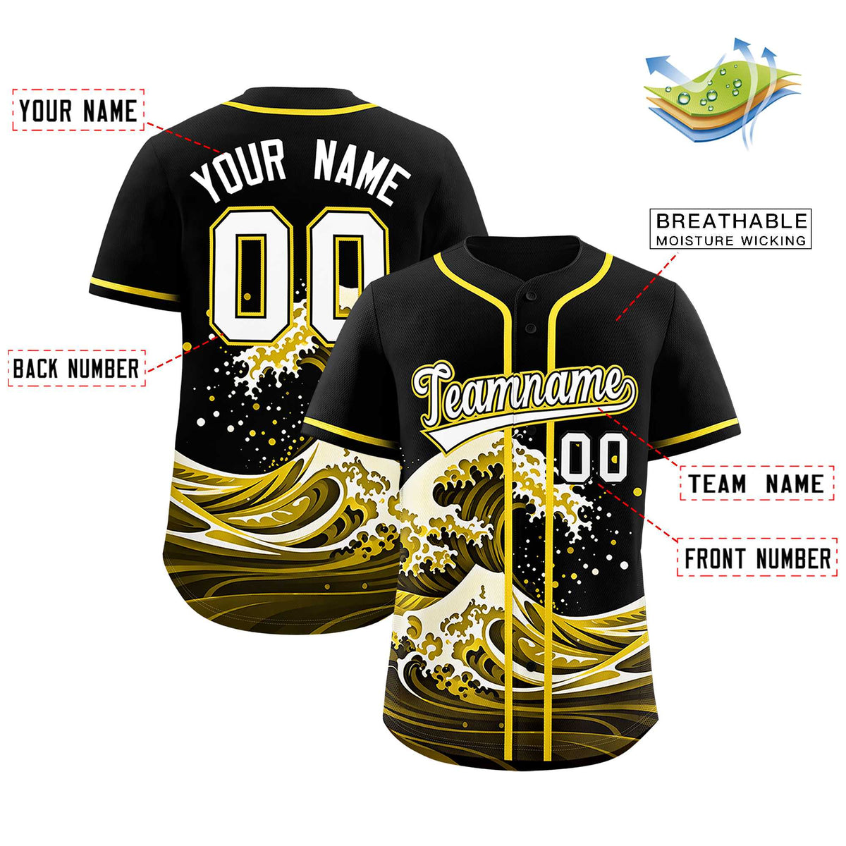 Custom Black Wave Graffiti Pattern Authentic Baseball Jersey| KXKSHOP