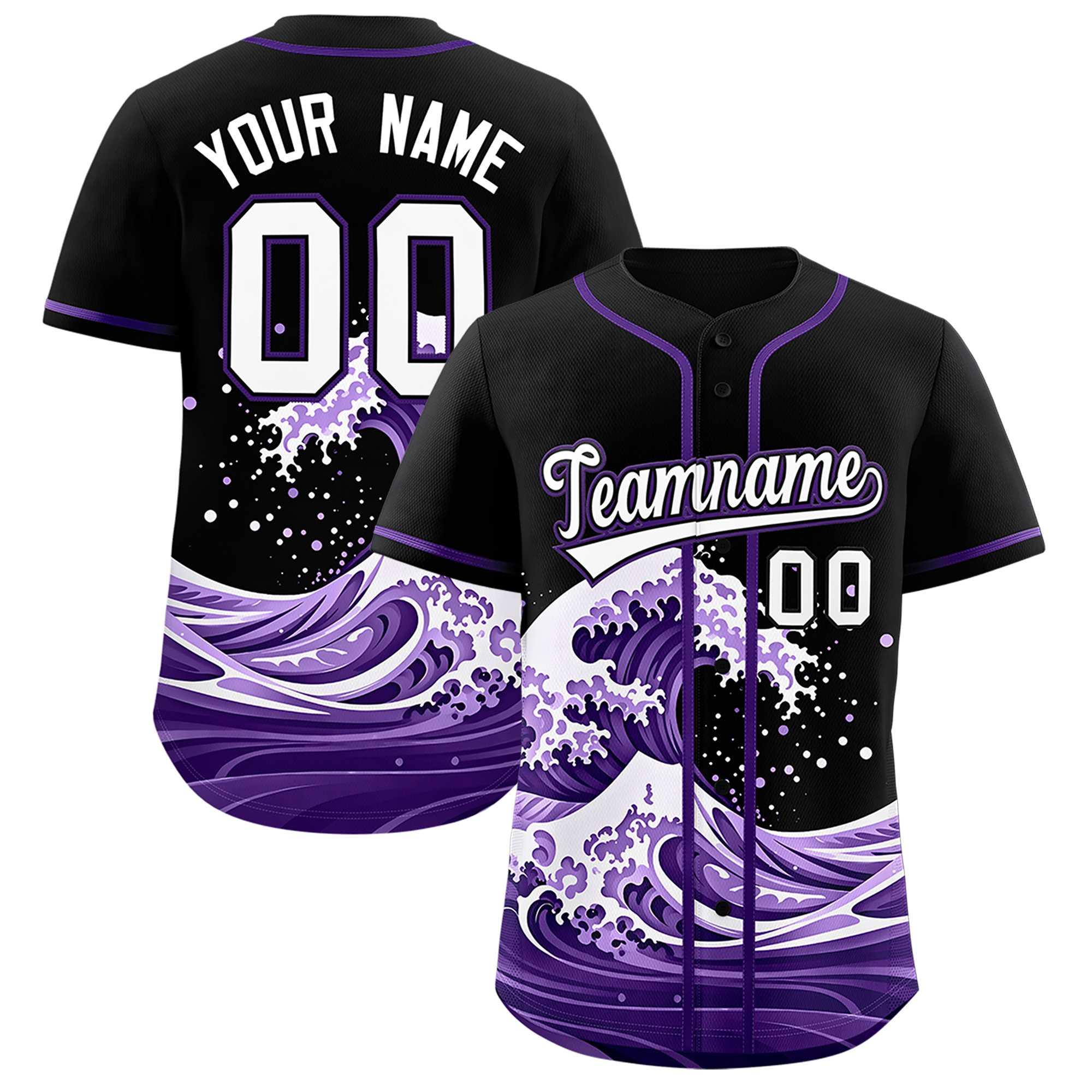 Custom Black Wave Graffiti Pattern Authentic Baseball Jersey | KXKSHOP