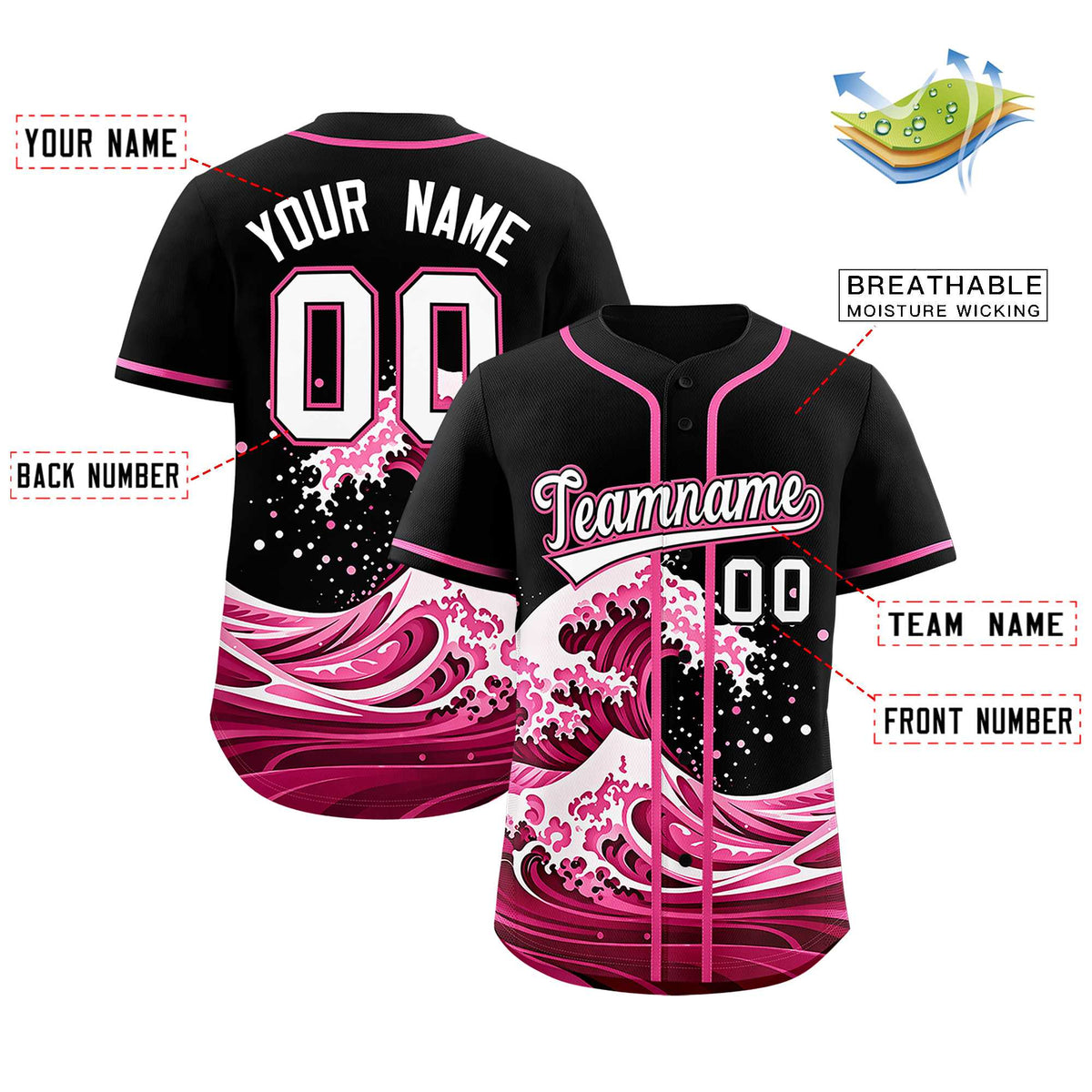 Custom Black Wave Graffiti Pattern Authentic Baseball Jersey| KXKSHOP