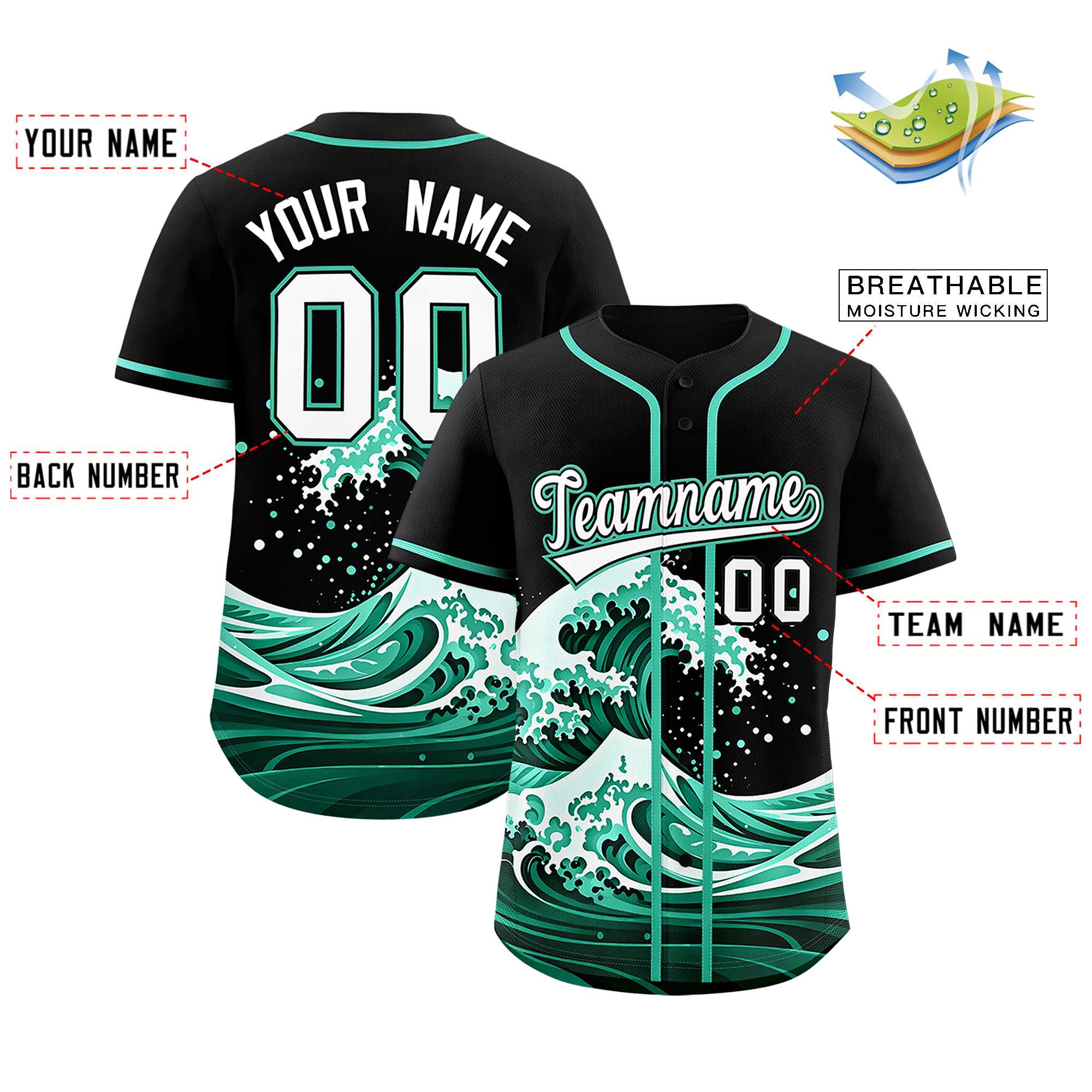 Custom Black Wave Graffiti Pattern Authentic Baseball Jersey | KXKSHOP