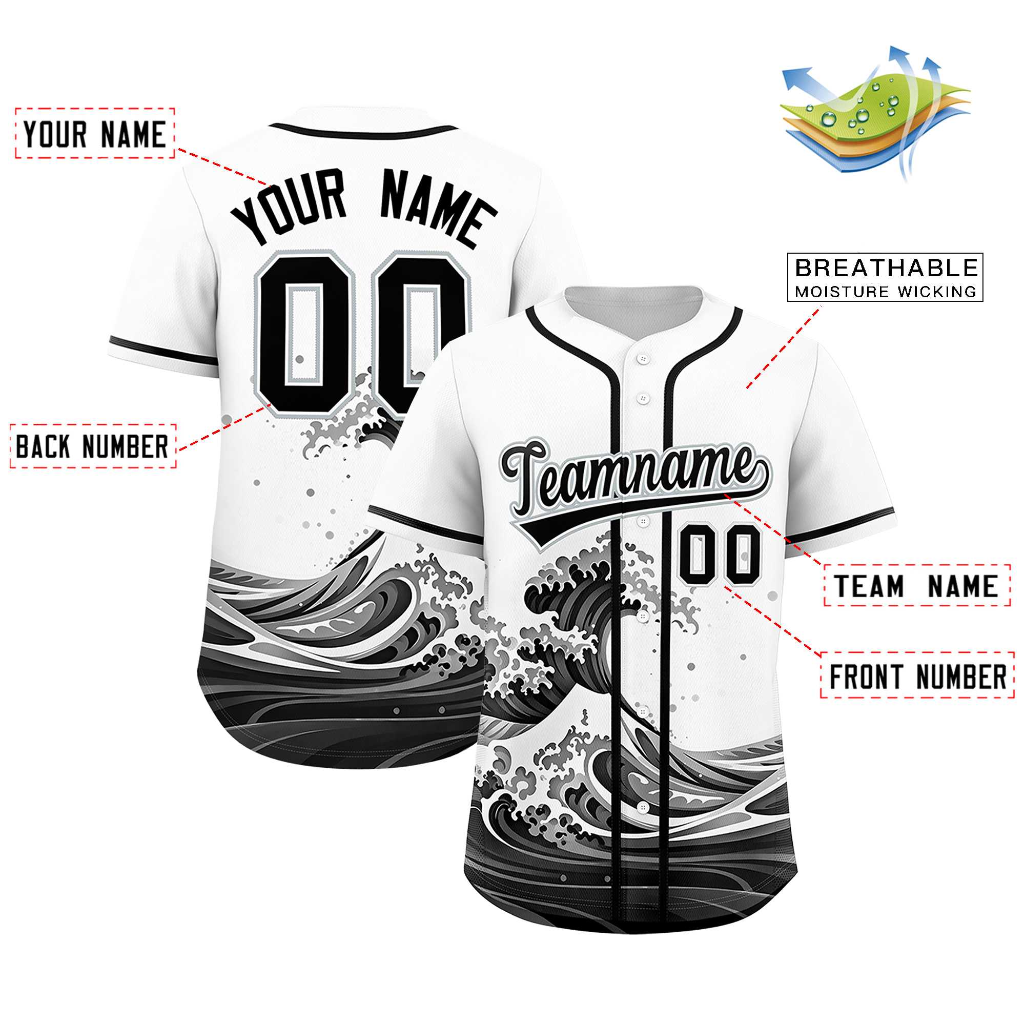 Custom White Wave Graffiti Pattern Authentic Baseball Jersey | KXKSHOP