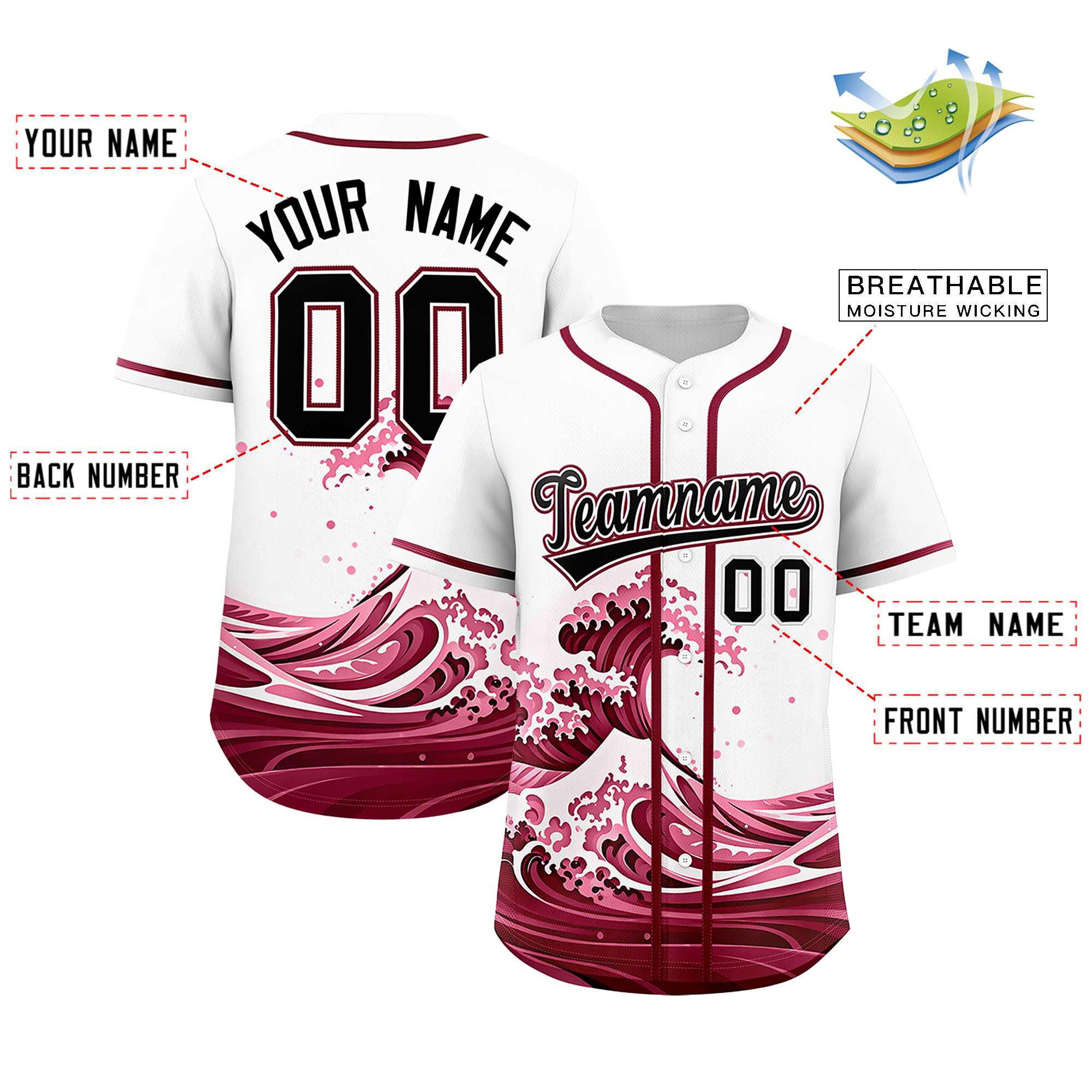Custom White Wave Graffiti Pattern Authentic Baseball Jersey | KXKSHOP