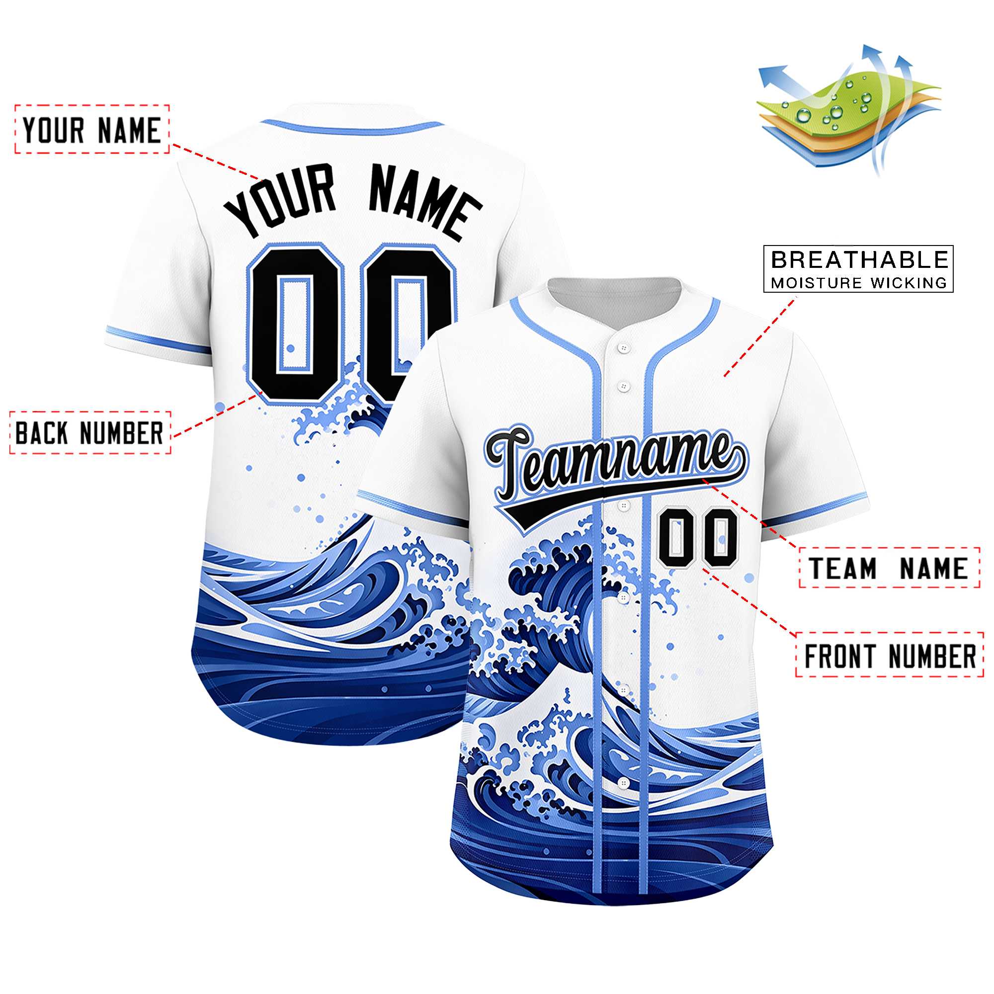 Custom White Wave Graffiti Pattern Authentic Baseball Jersey | KXKSHOP