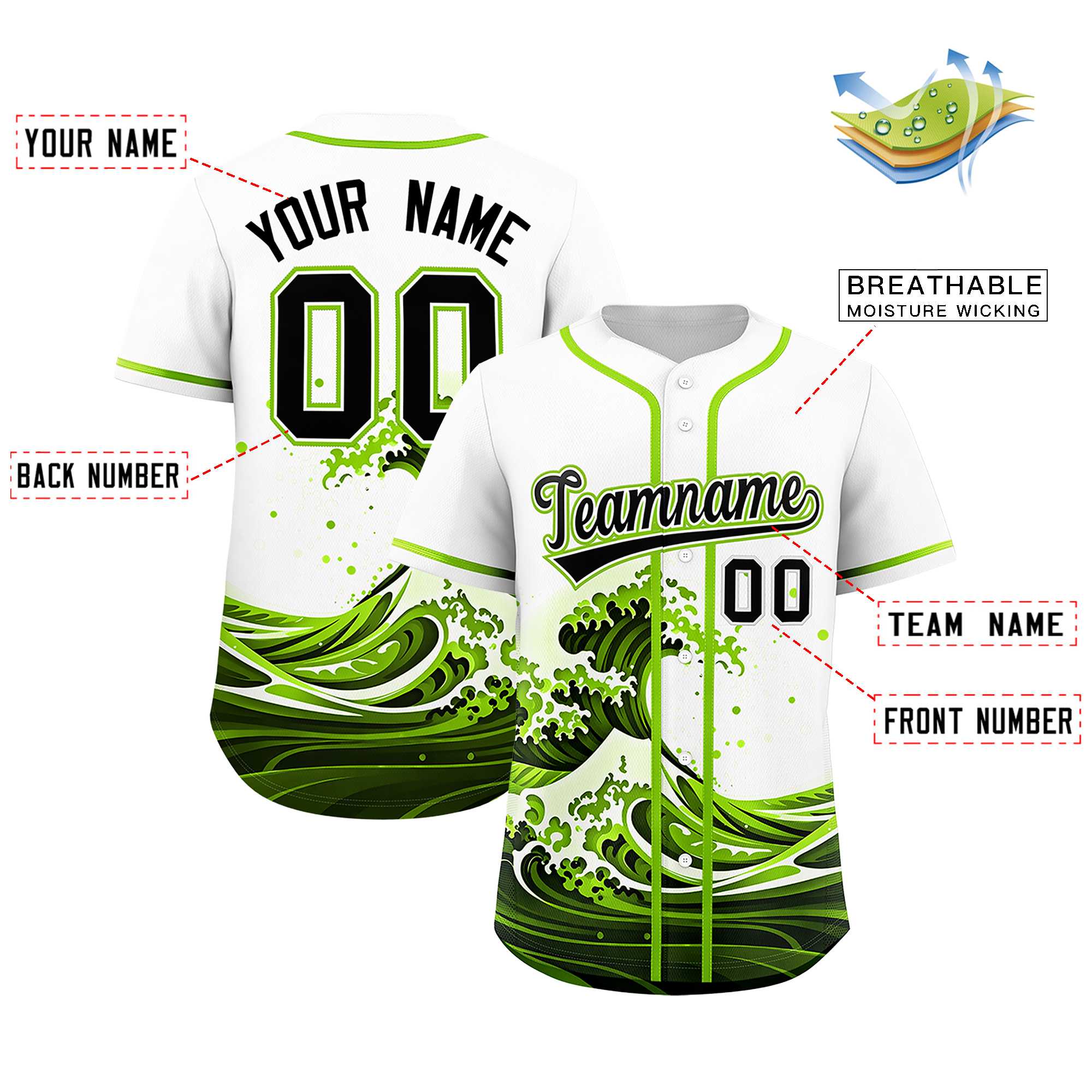 Custom White Wave Graffiti Pattern Authentic Baseball Jersey | KXKSHOP