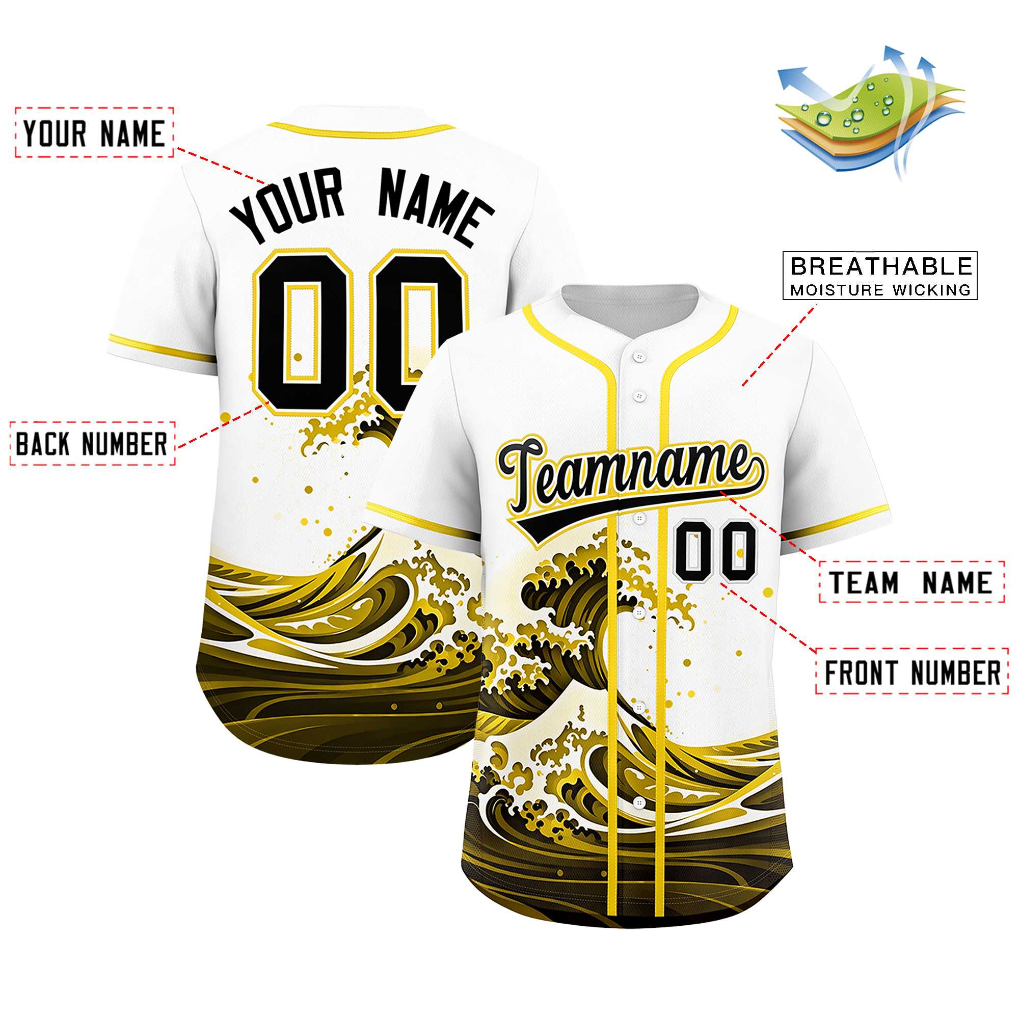 Custom White Wave Graffiti Pattern Authentic Baseball Jersey | KXKSHOP