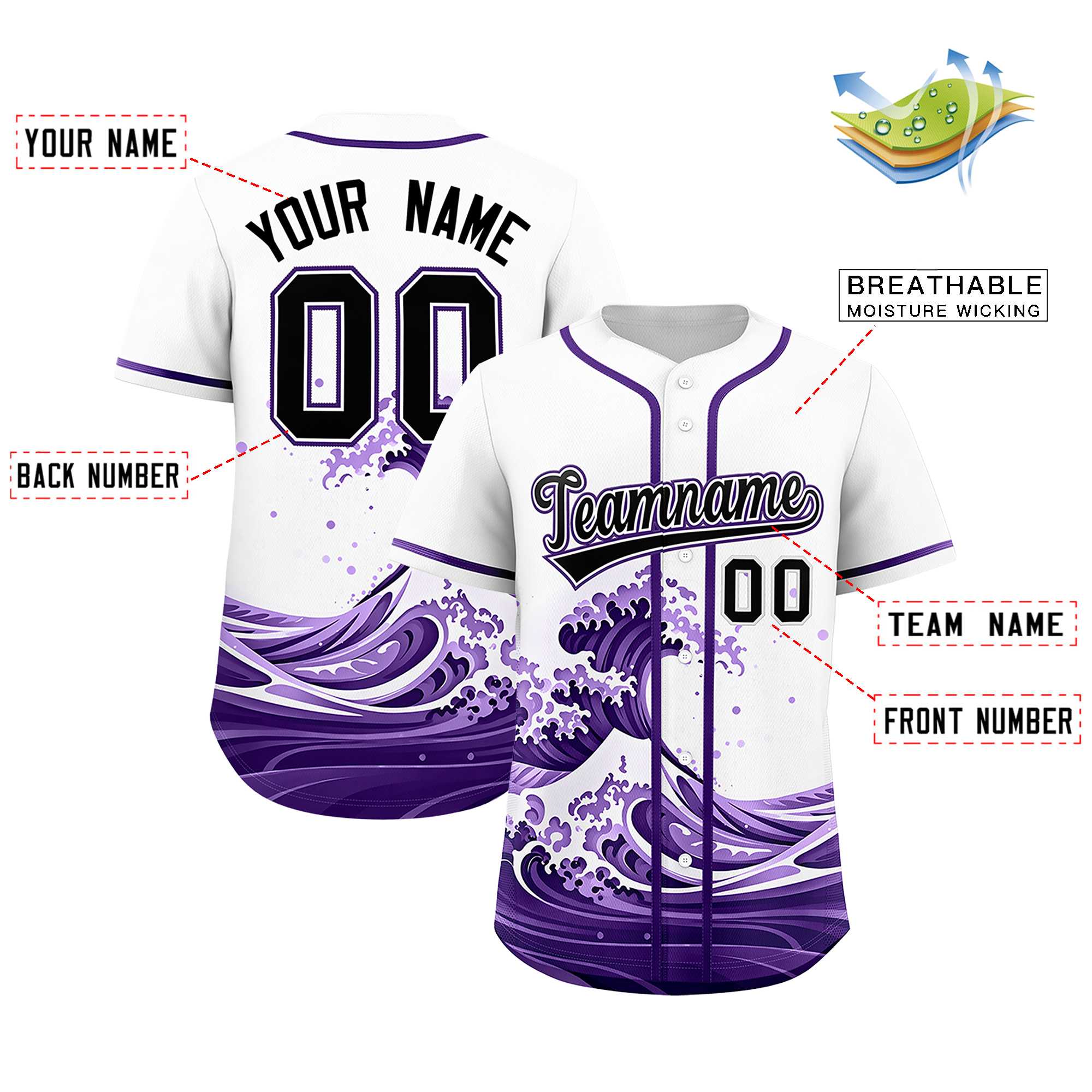 Custom White Wave Graffiti Pattern Authentic Baseball Jersey | KXKSHOP