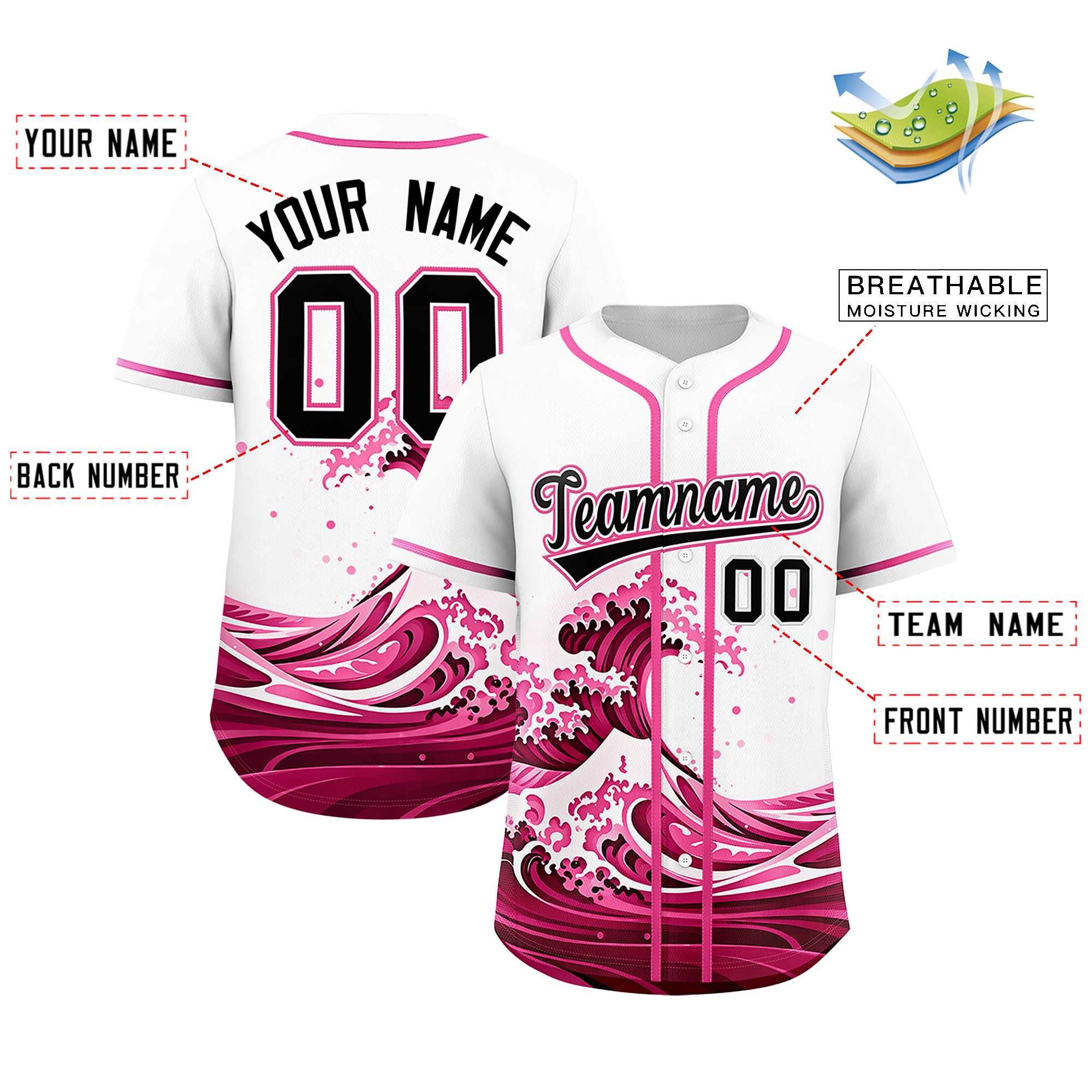 Custom White Wave Graffiti Pattern Authentic Baseball Jersey | KXKSHOP