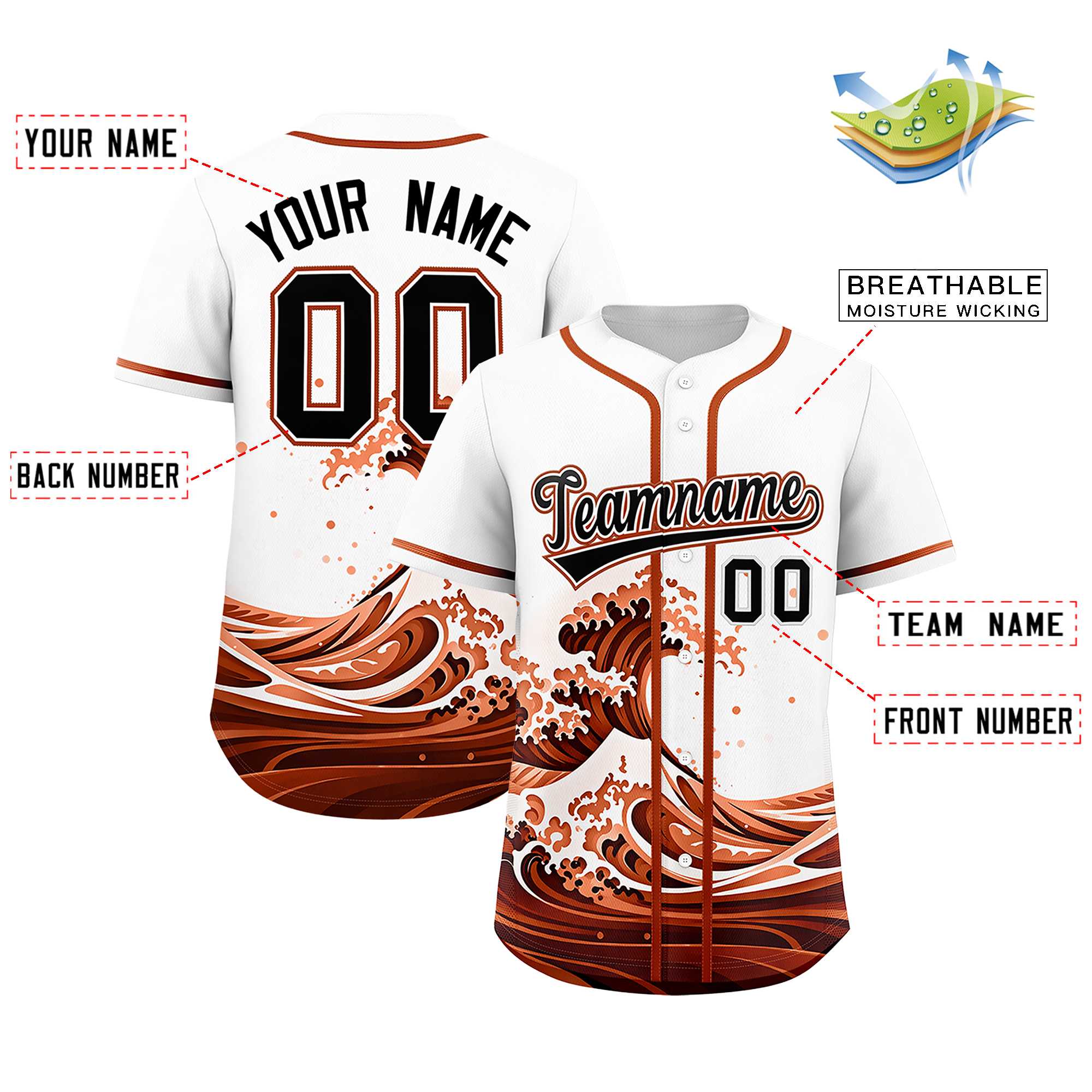 Custom White Wave Graffiti Pattern Authentic Baseball Jersey | KXKSHOP