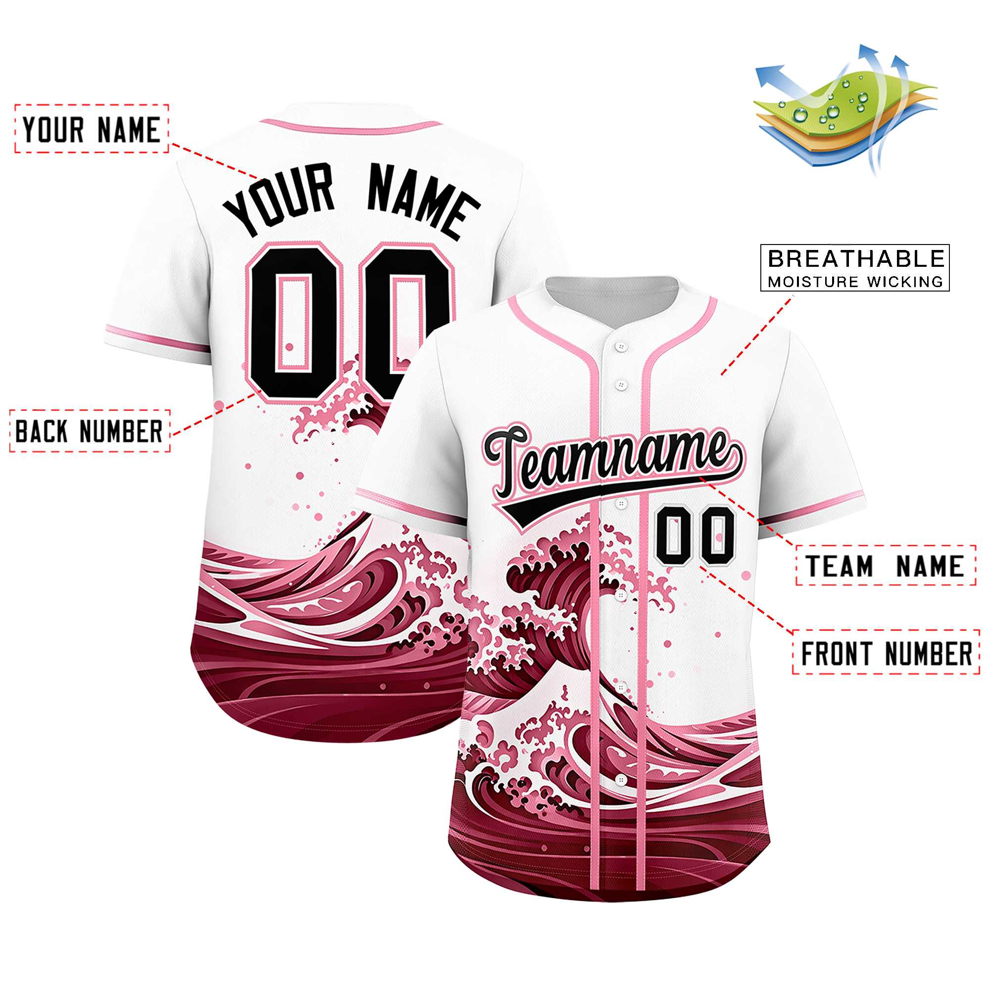 Custom White Wave Graffiti Pattern Authentic Baseball Jersey | KXKSHOP