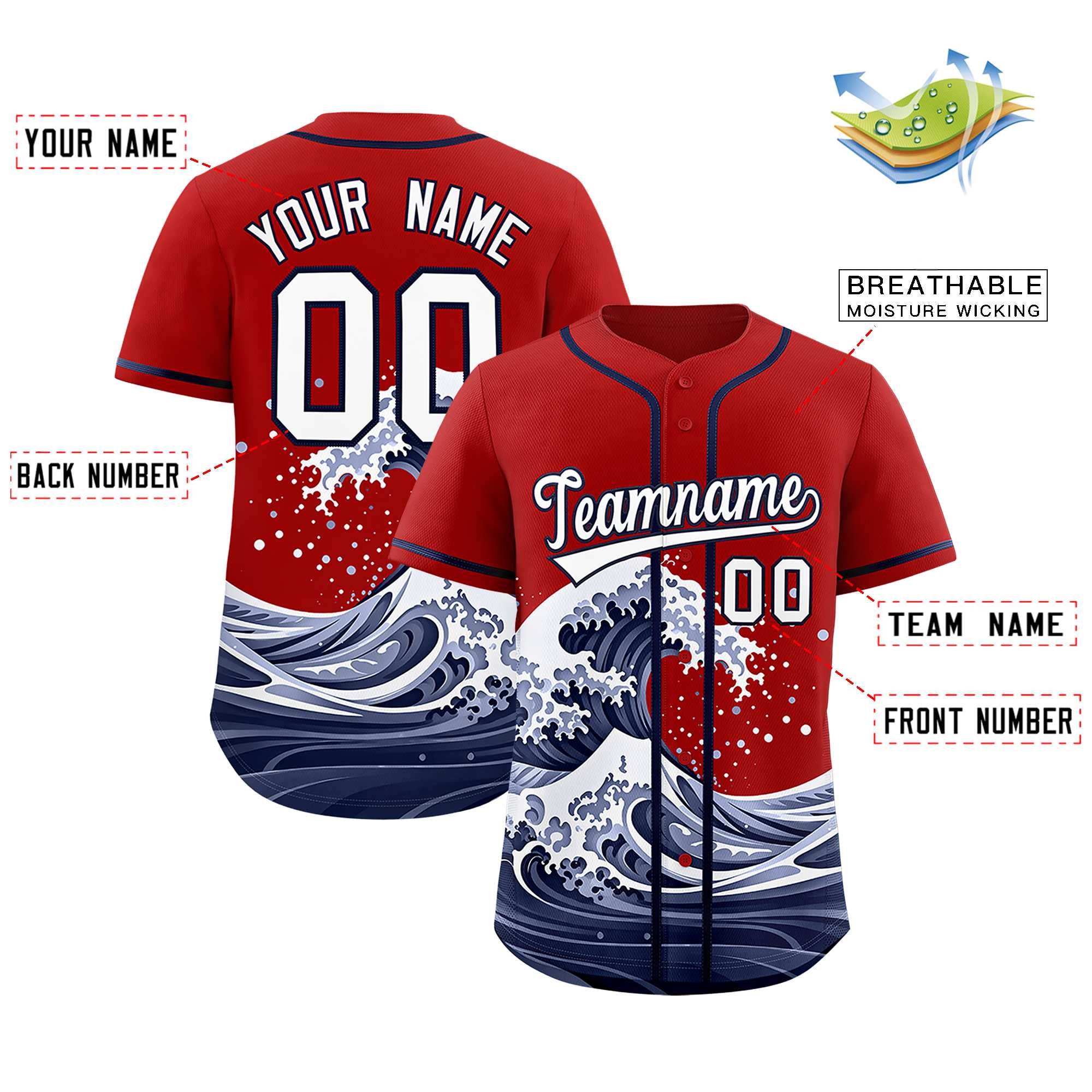 Custom Red Wave Graffiti Pattern Authentic Baseball Jersey | KXKSHOP