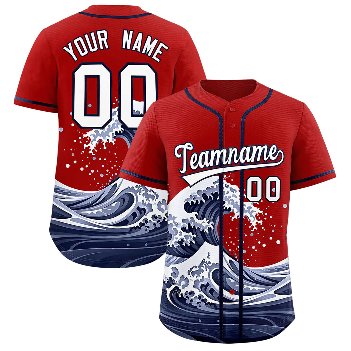 Custom Red Wave Graffiti Pattern Authentic Baseball Jersey| KXKSHOP