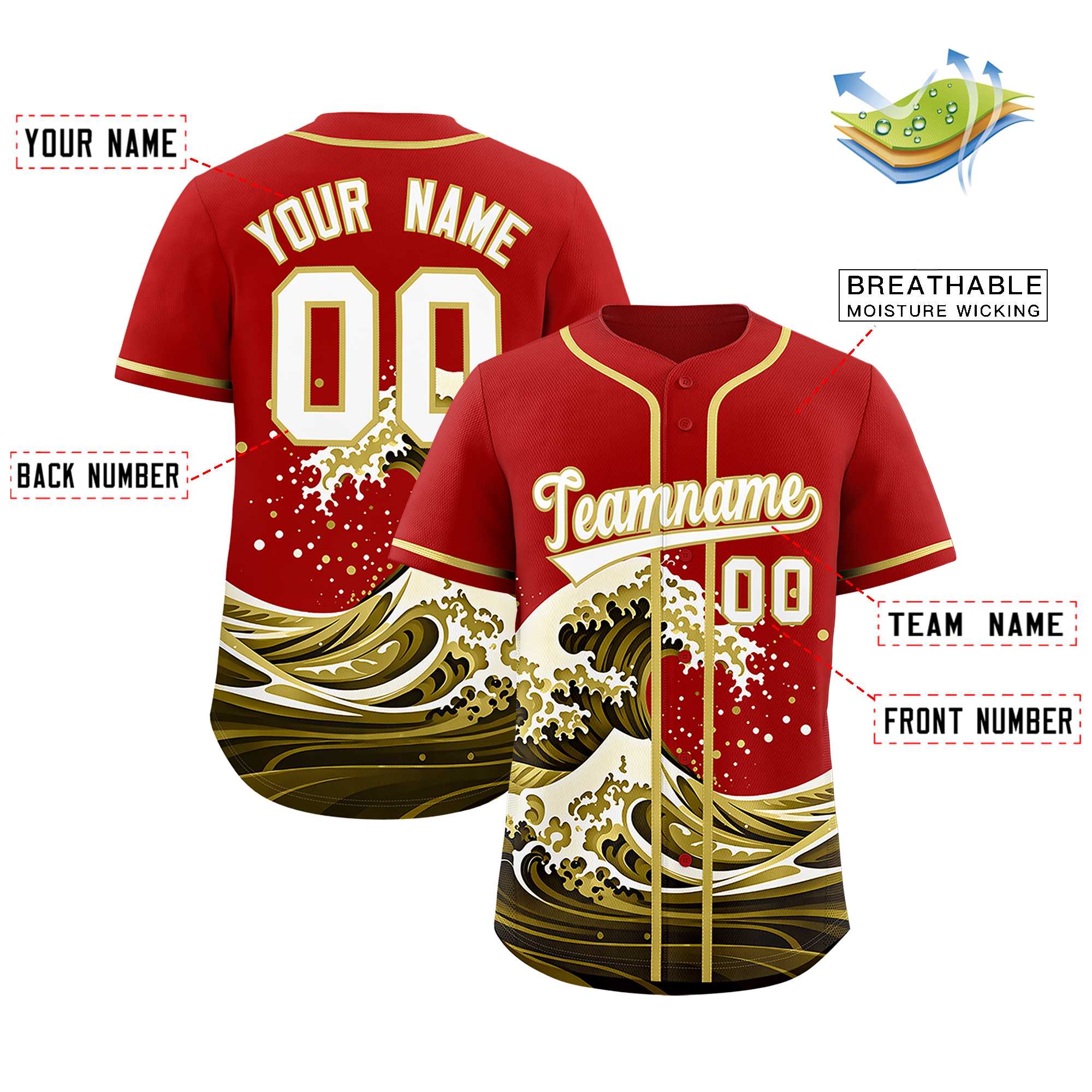 Custom Red Wave Graffiti Pattern Authentic Baseball Jersey | KXKSHOP