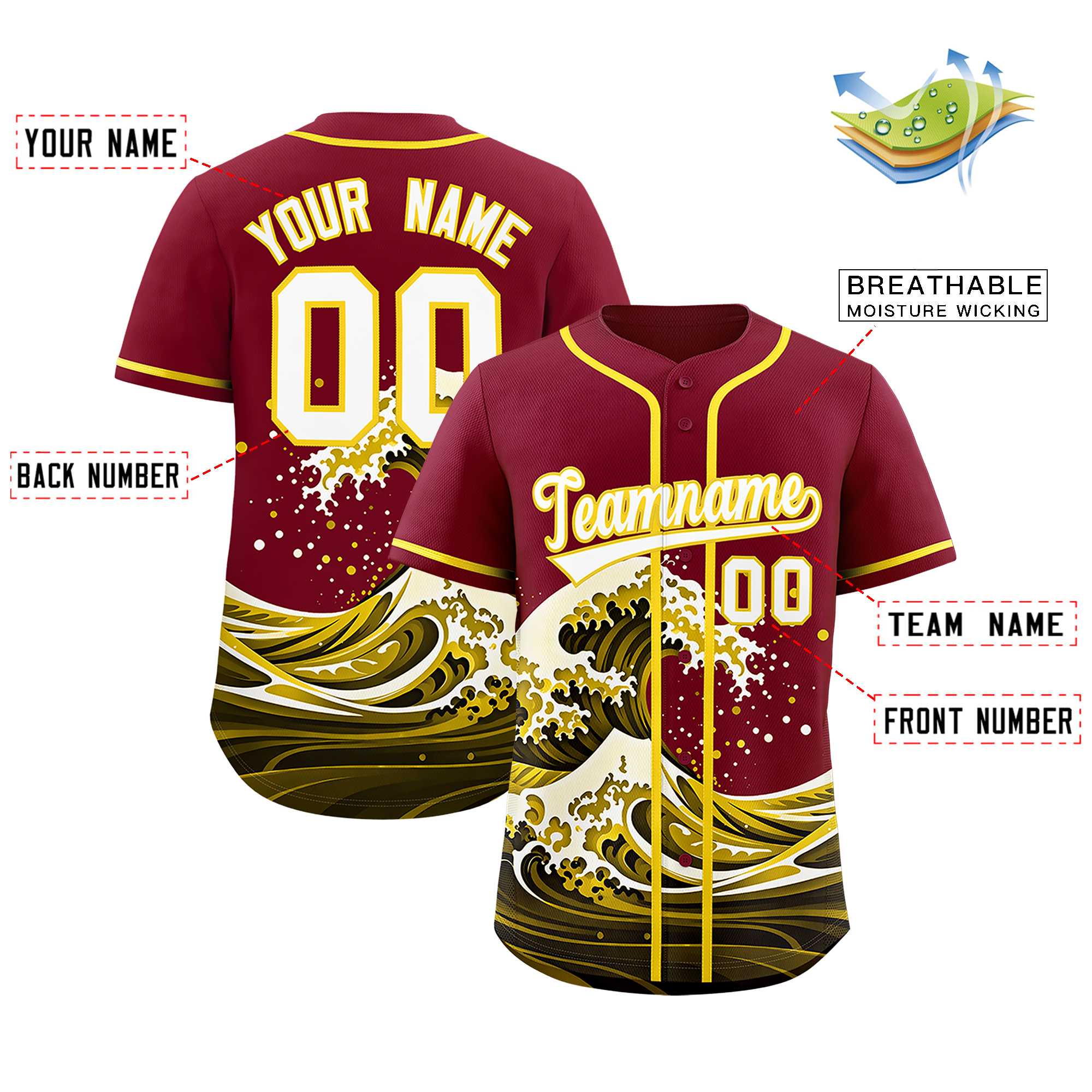 Custom Crimson Wave Graffiti Pattern Authentic Baseball Jersey | KXKSHOP