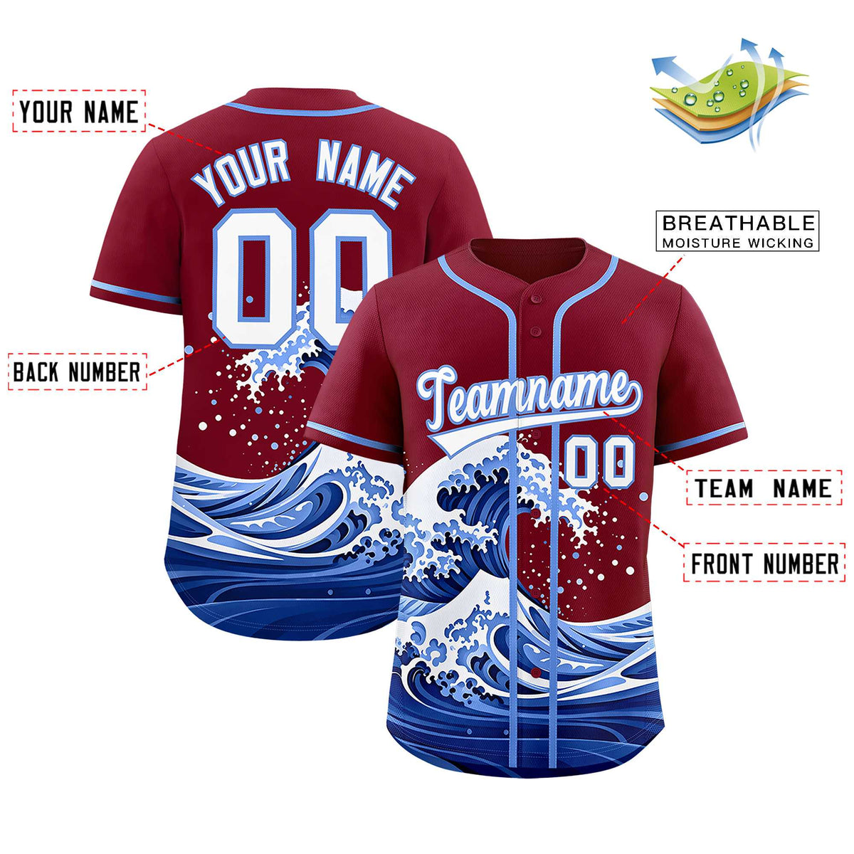 Custom Crimson Wave Graffiti Pattern Authentic Baseball Jersey| KXKSHOP
