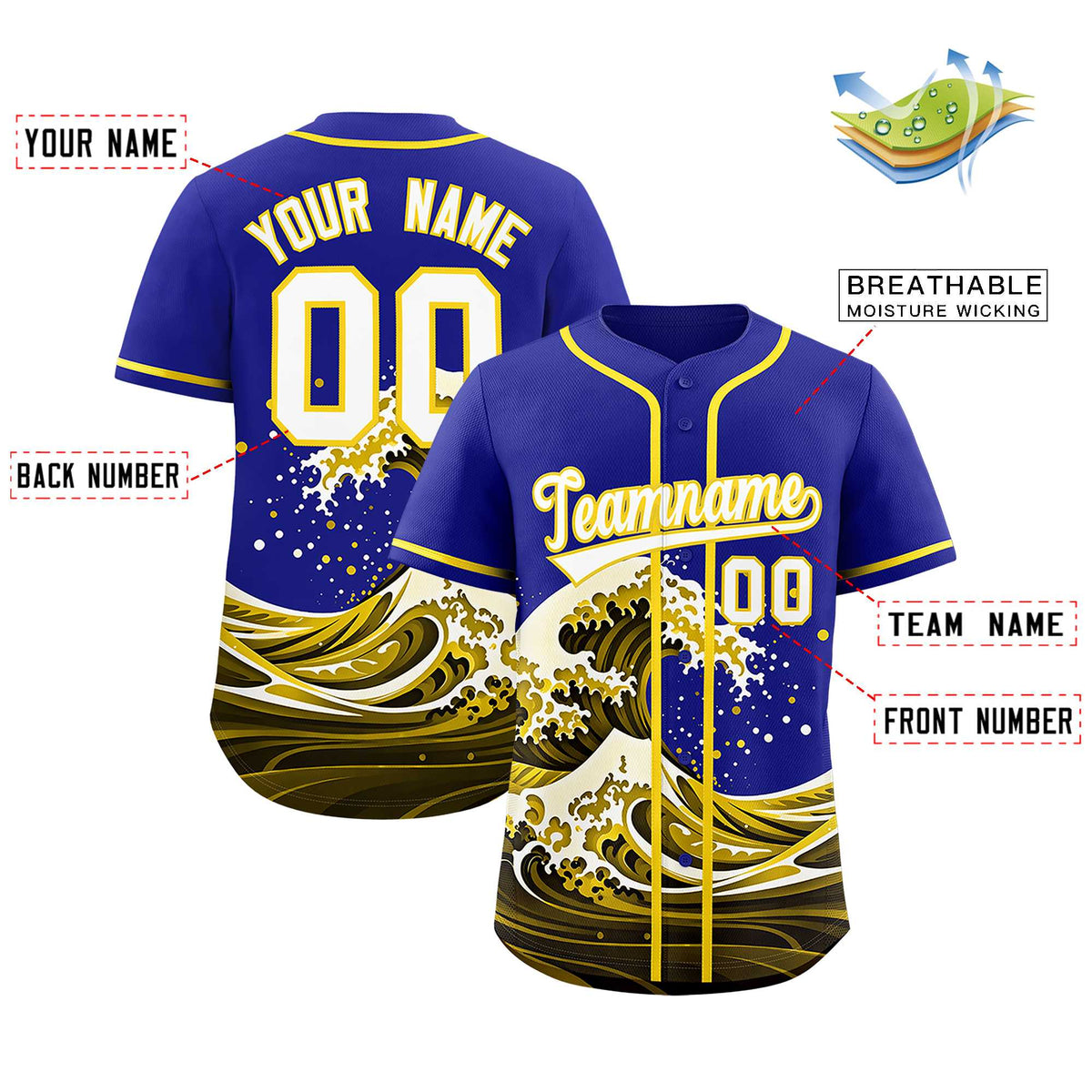 Custom Royal Wave Graffiti Pattern Authentic Baseball Jersey| KXKSHOP