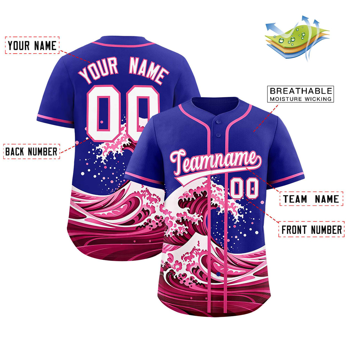 Custom Royal Wave Graffiti Pattern Authentic Baseball Jersey| KXKSHOP