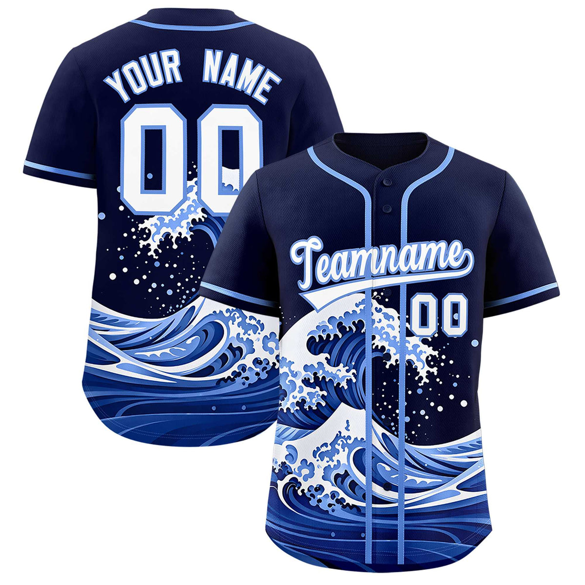Custom Navy Wave Graffiti Pattern Authentic Baseball Jersey| KXKSHOP