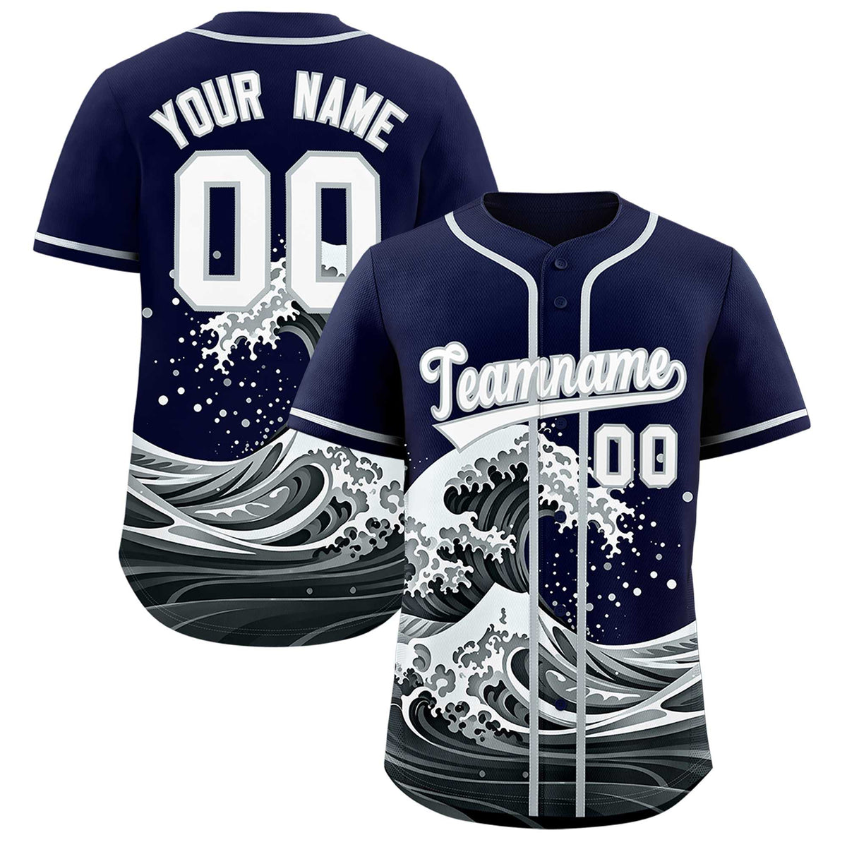 Custom Navy Wave Graffiti Pattern Authentic Baseball Jersey| KXKSHOP