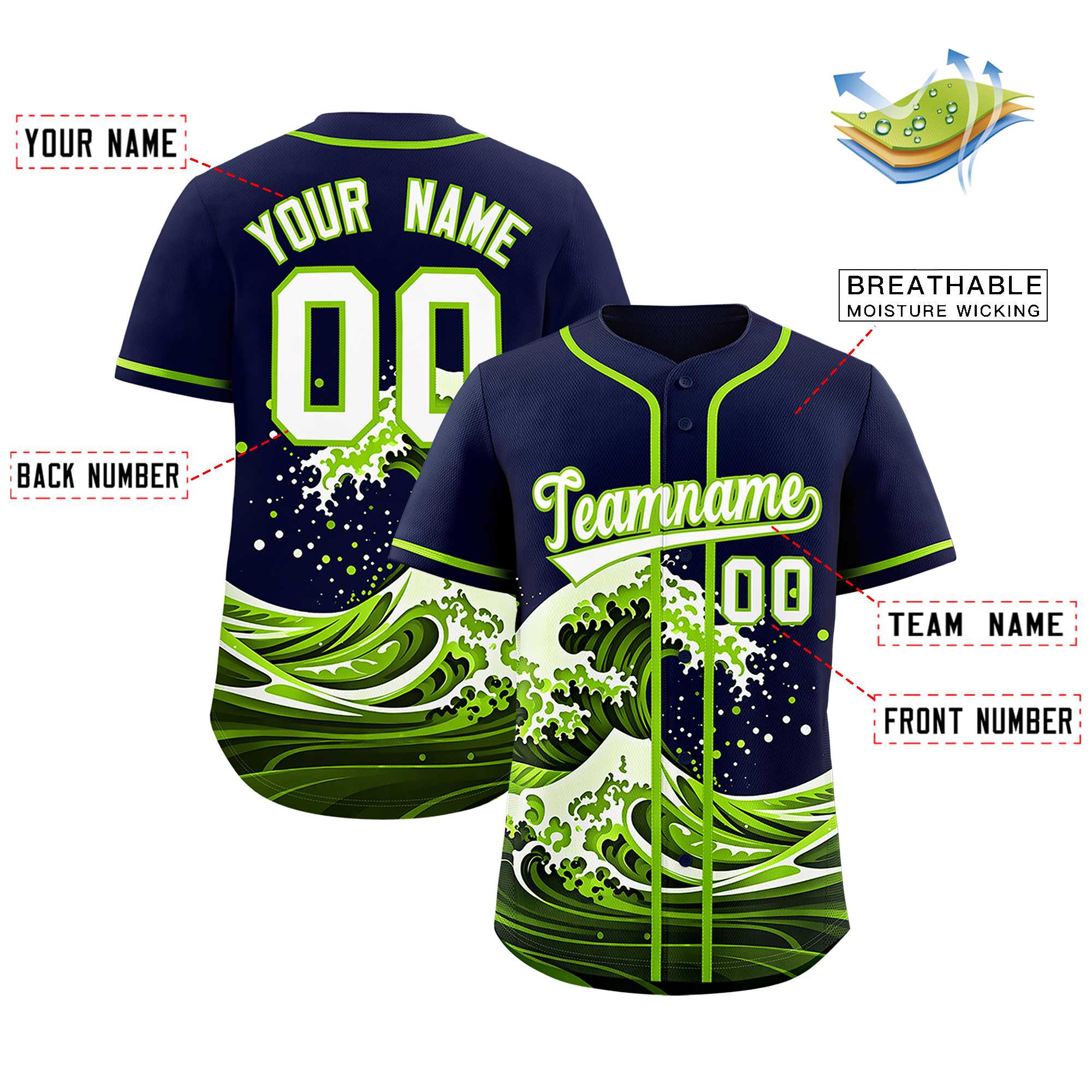 Custom Navy Wave Graffiti Pattern Authentic Baseball Jersey | KXKSHOP
