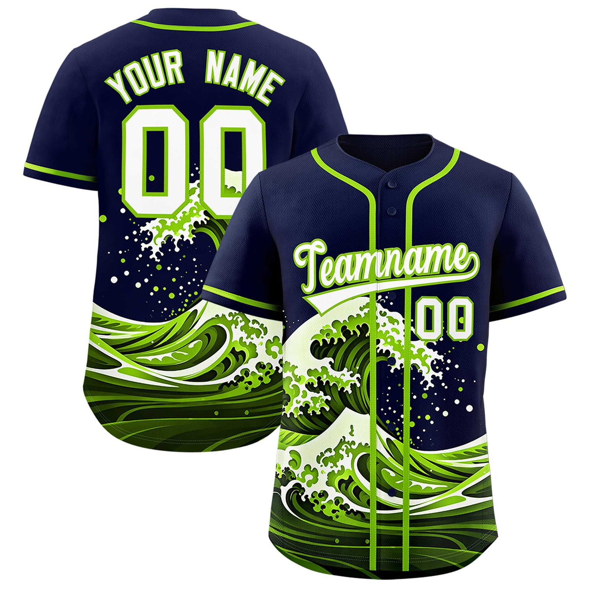 Custom Navy Wave Graffiti Pattern Authentic Baseball Jersey| KXKSHOP