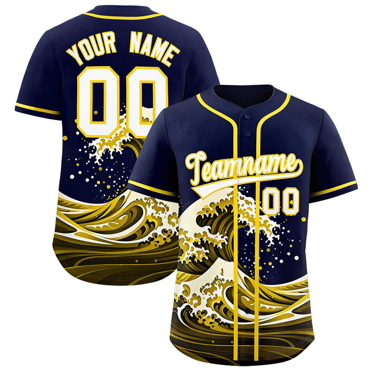 Custom Navy Wave Graffiti Pattern Authentic Baseball Jersey| KXKSHOP