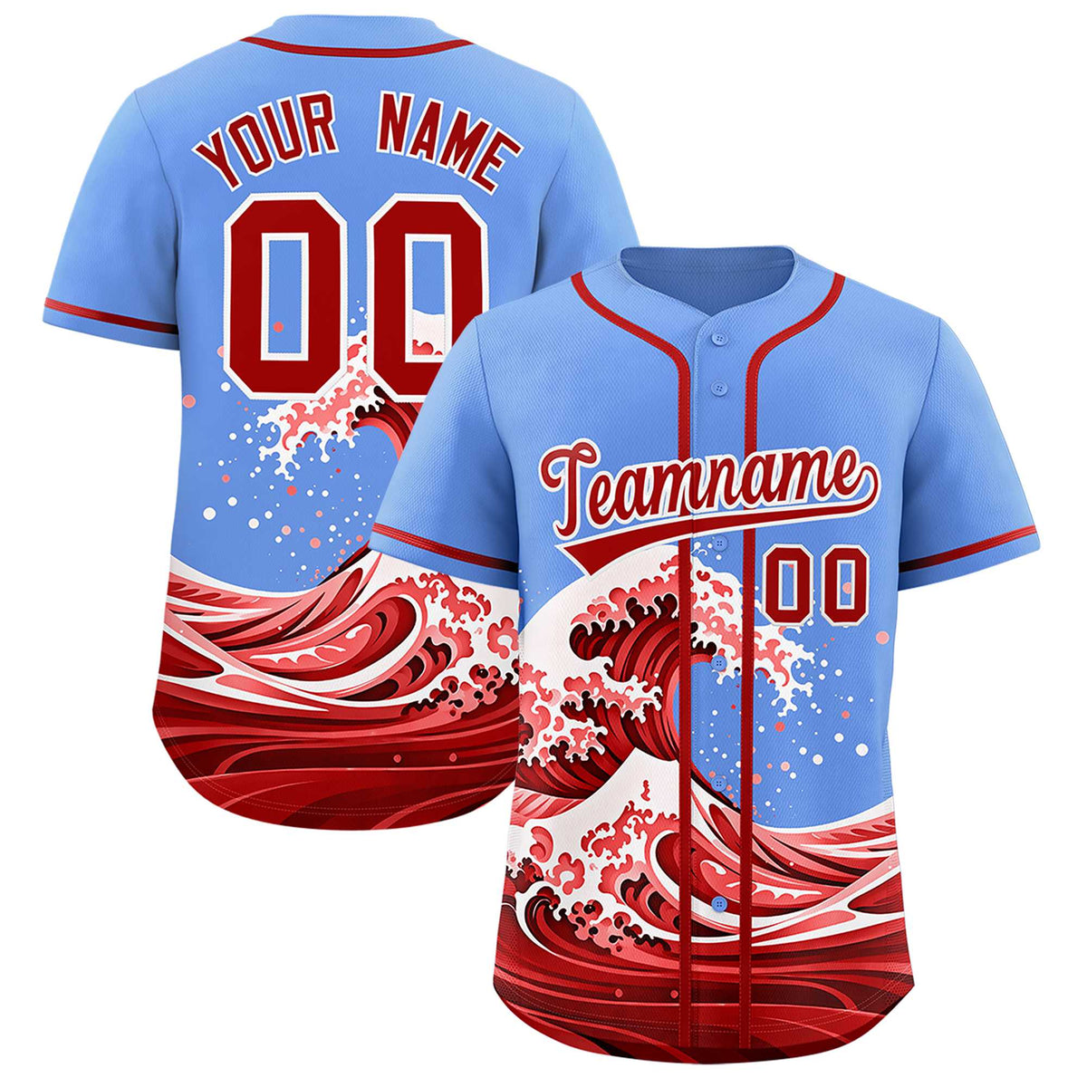 Custom Light Blue Wave Graffiti Pattern Authentic Baseball Jersey| KXKSHOP