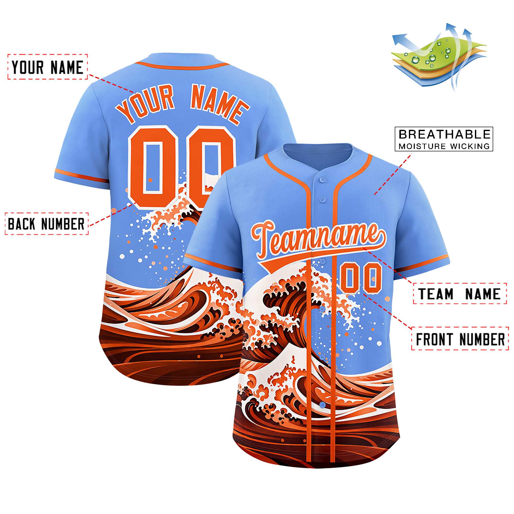 Custom Light Blue Wave Graffiti Pattern Authentic Baseball Jersey | KXKSHOP