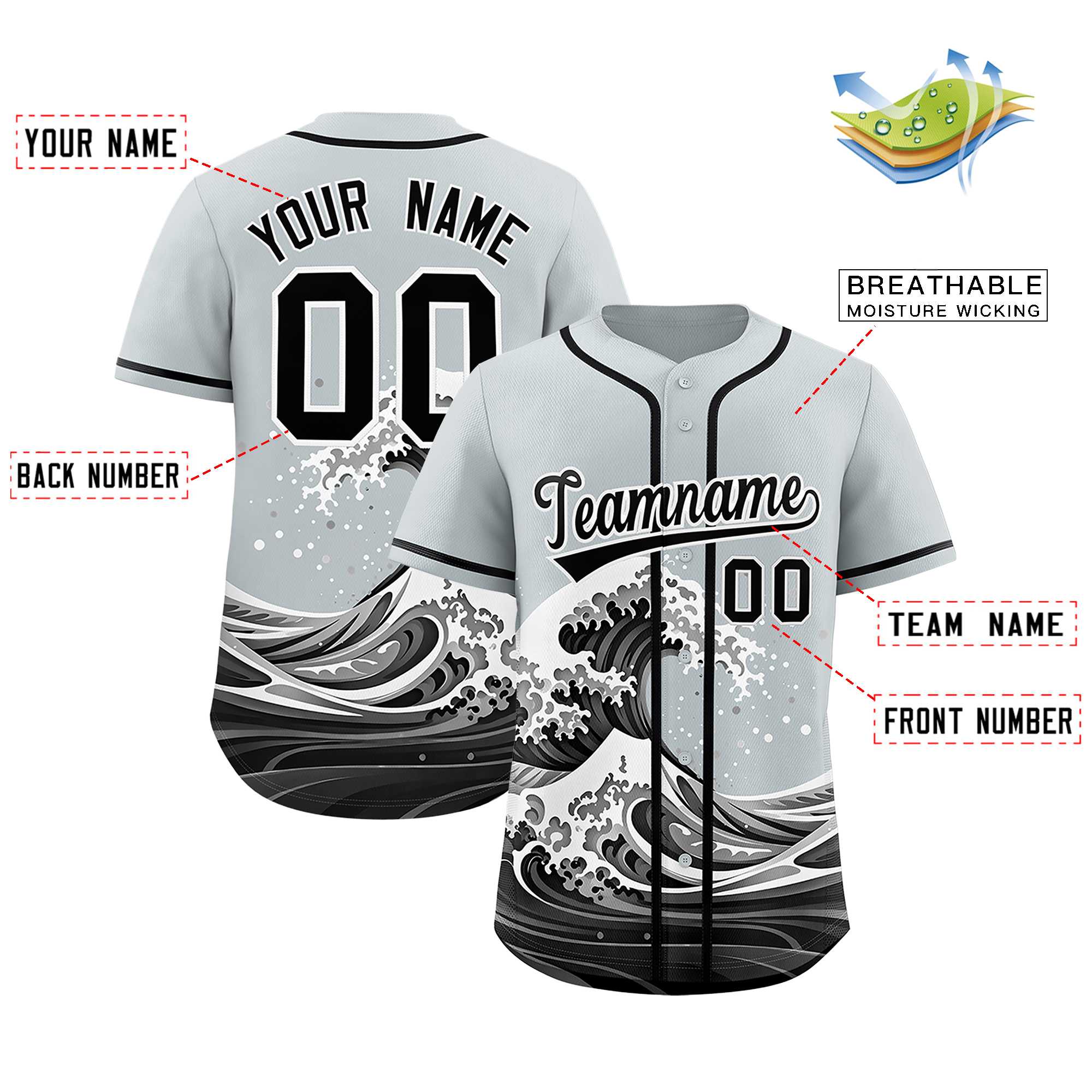 Custom Silver Wave Graffiti Pattern Authentic Baseball Jersey | KXKSHOP