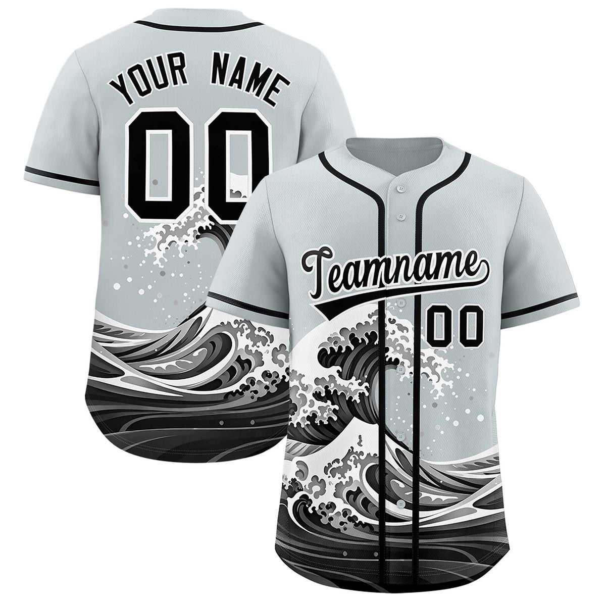 Custom Silver Wave Graffiti Pattern Authentic Baseball Jersey| KXKSHOP