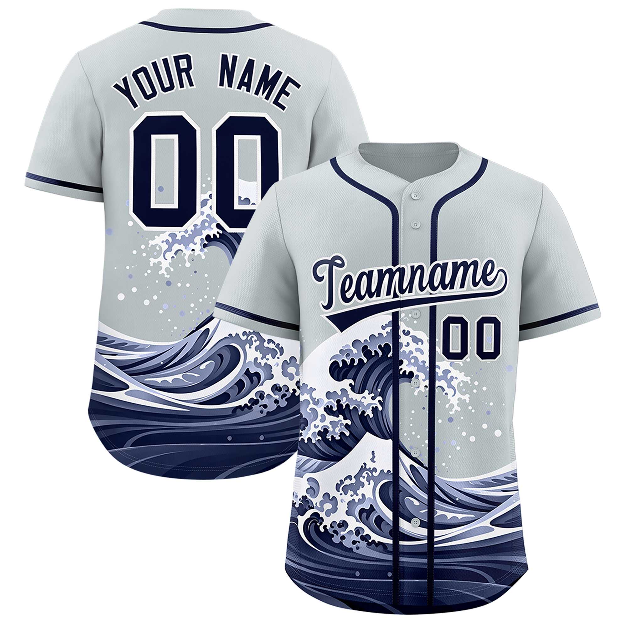 Custom Silver Wave Graffiti Pattern Authentic Baseball Jersey| KXKSHOP