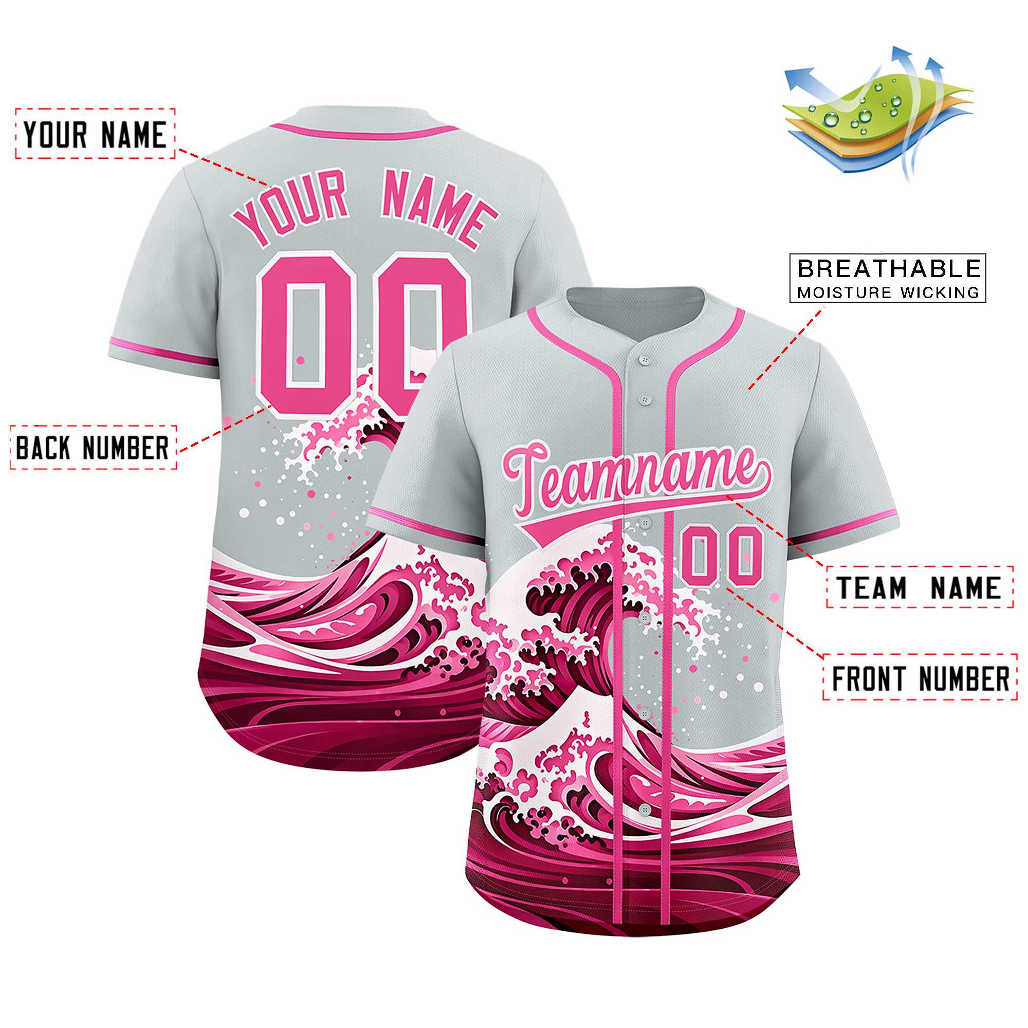 Custom Silver Wave Graffiti Pattern Authentic Baseball Jersey | KXKSHOP