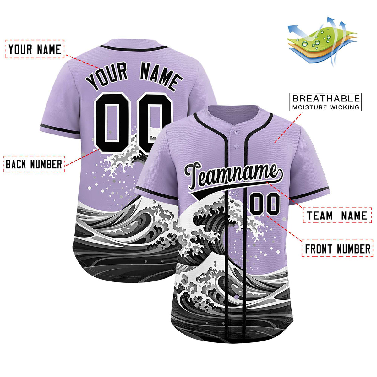 Custom Light Purple Wave Graffiti Pattern Authentic Baseball Jersey| KXKSHOP