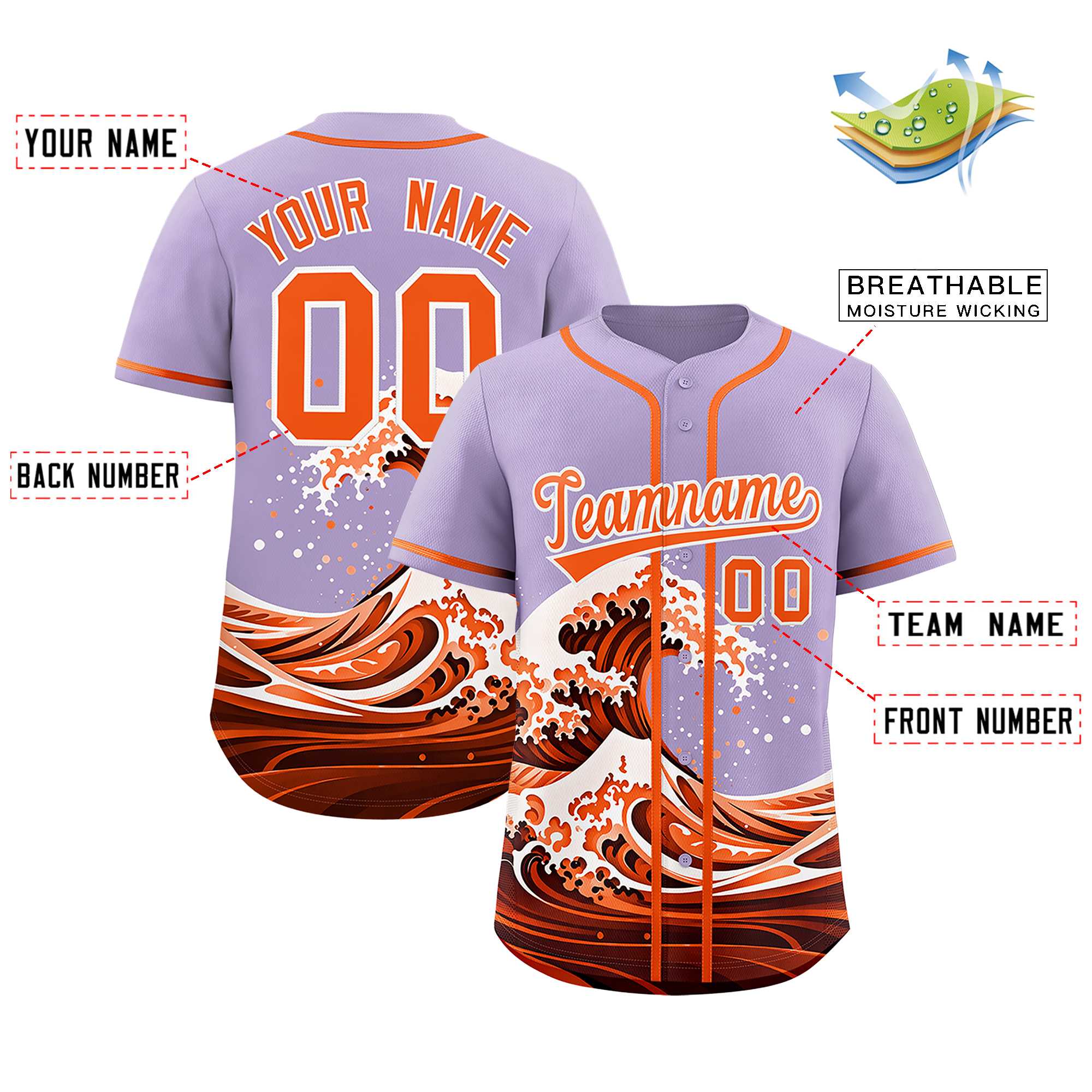 Custom Light Purple Wave Graffiti Pattern Authentic Baseball Jersey | KXKSHOP