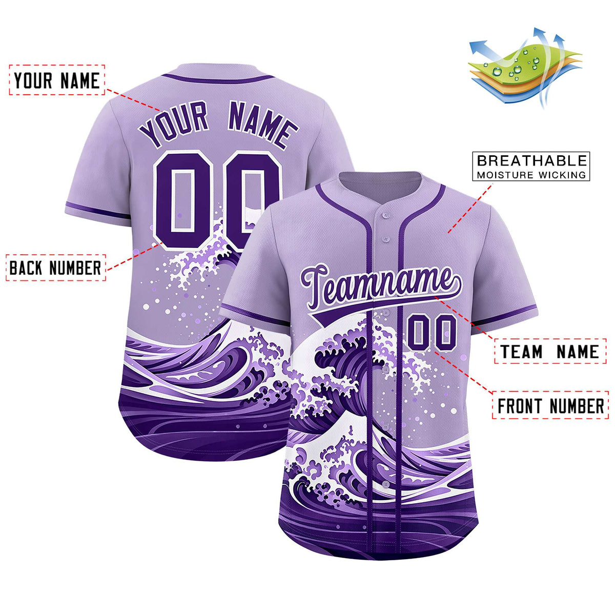 Custom Light Purple Wave Graffiti Pattern Authentic Baseball Jersey| KXKSHOP