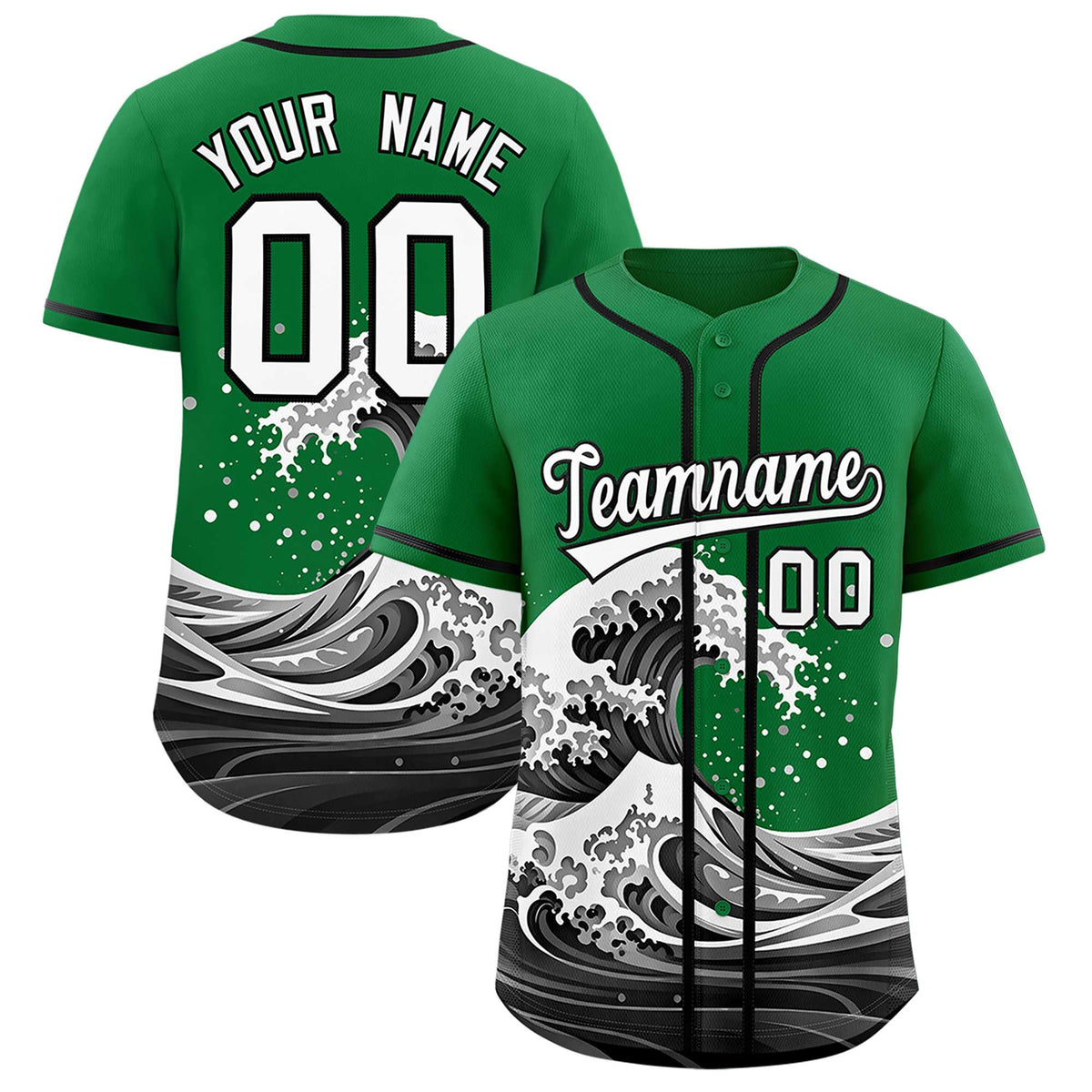 Custom Kelly Green Wave Graffiti Pattern Authentic Baseball Jersey| KXKSHOP