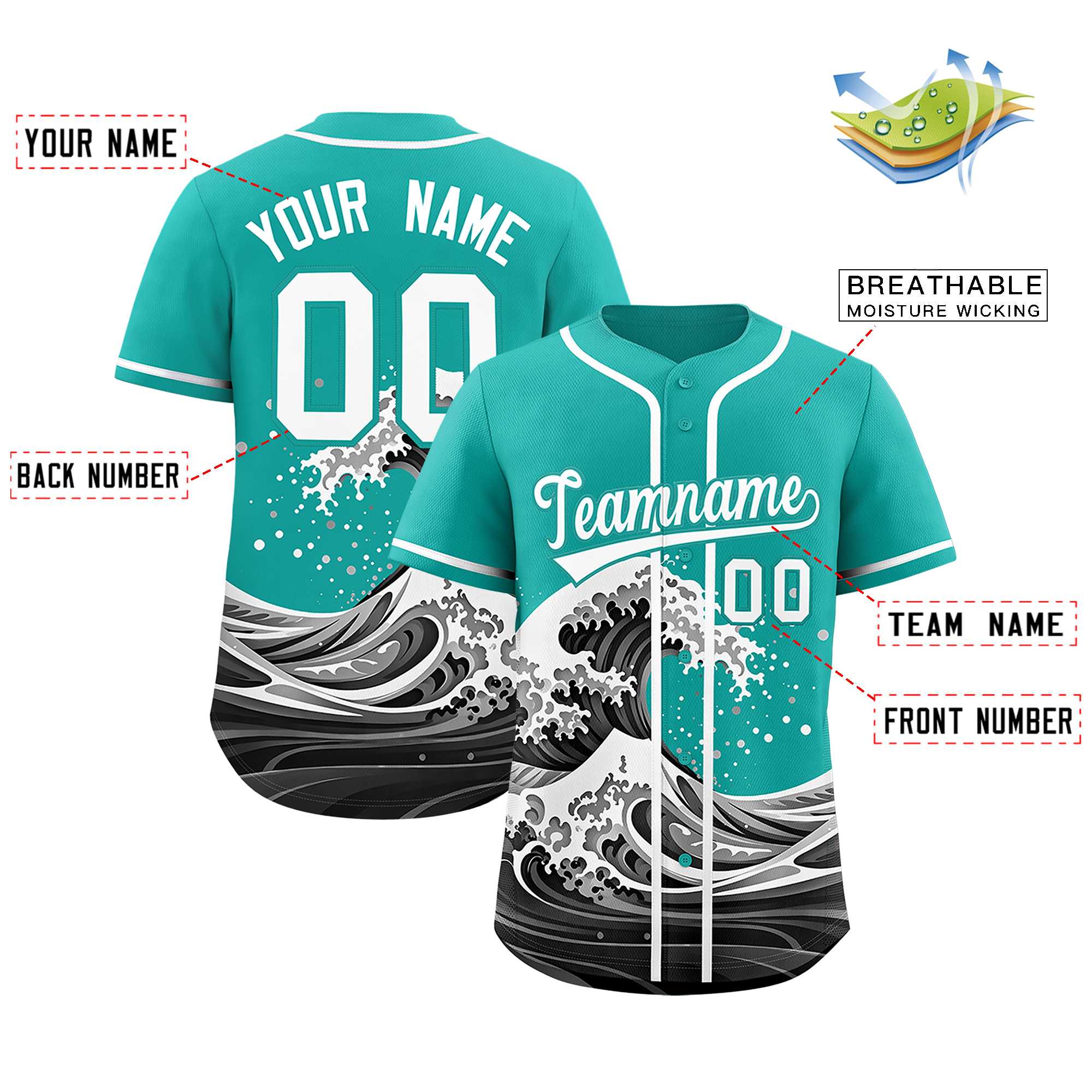 Custom Aqua Wave Graffiti Pattern Authentic Baseball Jersey | KXKSHOP