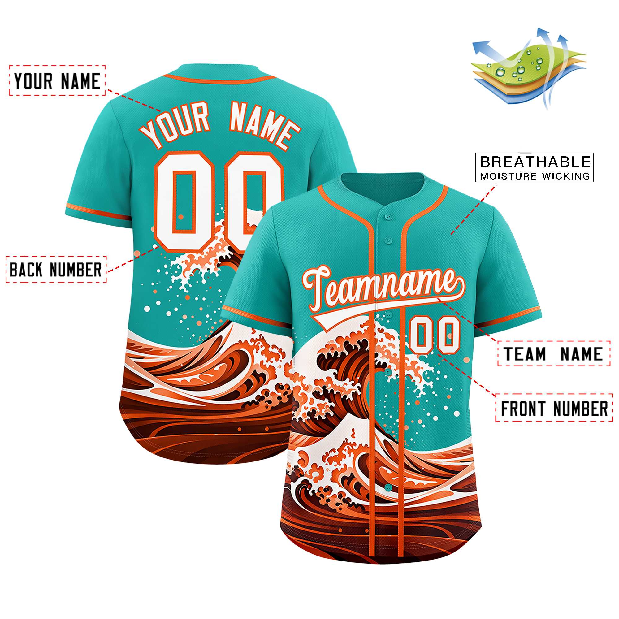 Custom Aqua Wave Graffiti Pattern Authentic Baseball Jersey | KXKSHOP