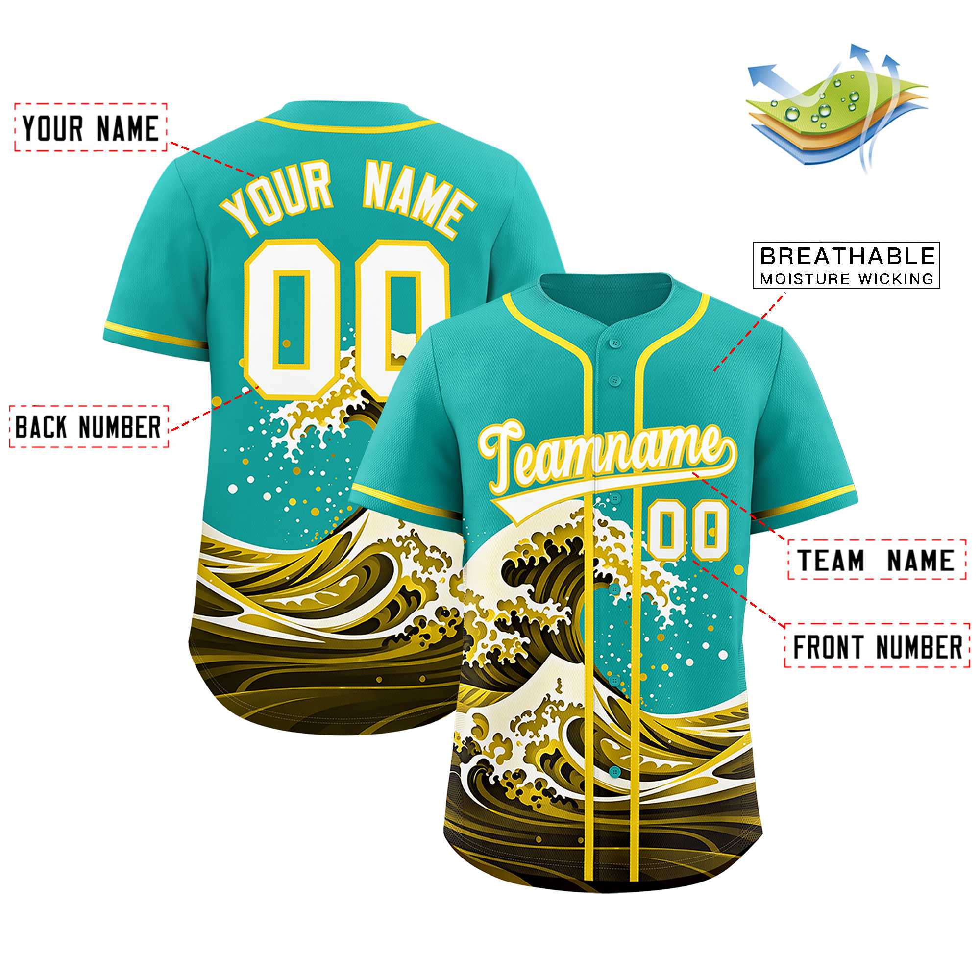 Custom Aqua Wave Graffiti Pattern Authentic Baseball Jersey | KXKSHOP
